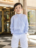 Chemise garçon manches longues à rayures bleues