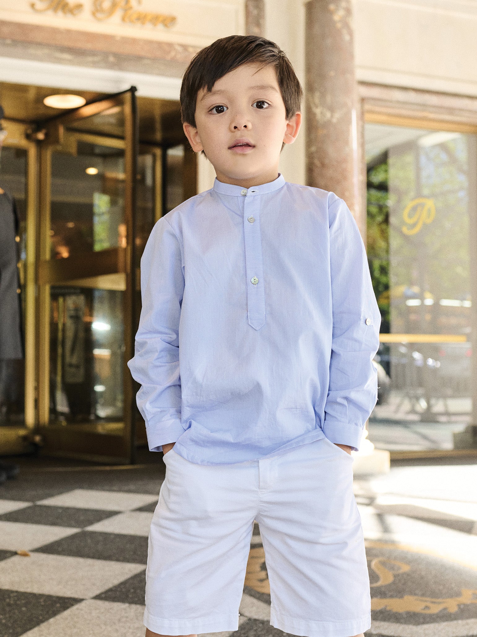 Chemise garçon manches longues à rayures bleues
