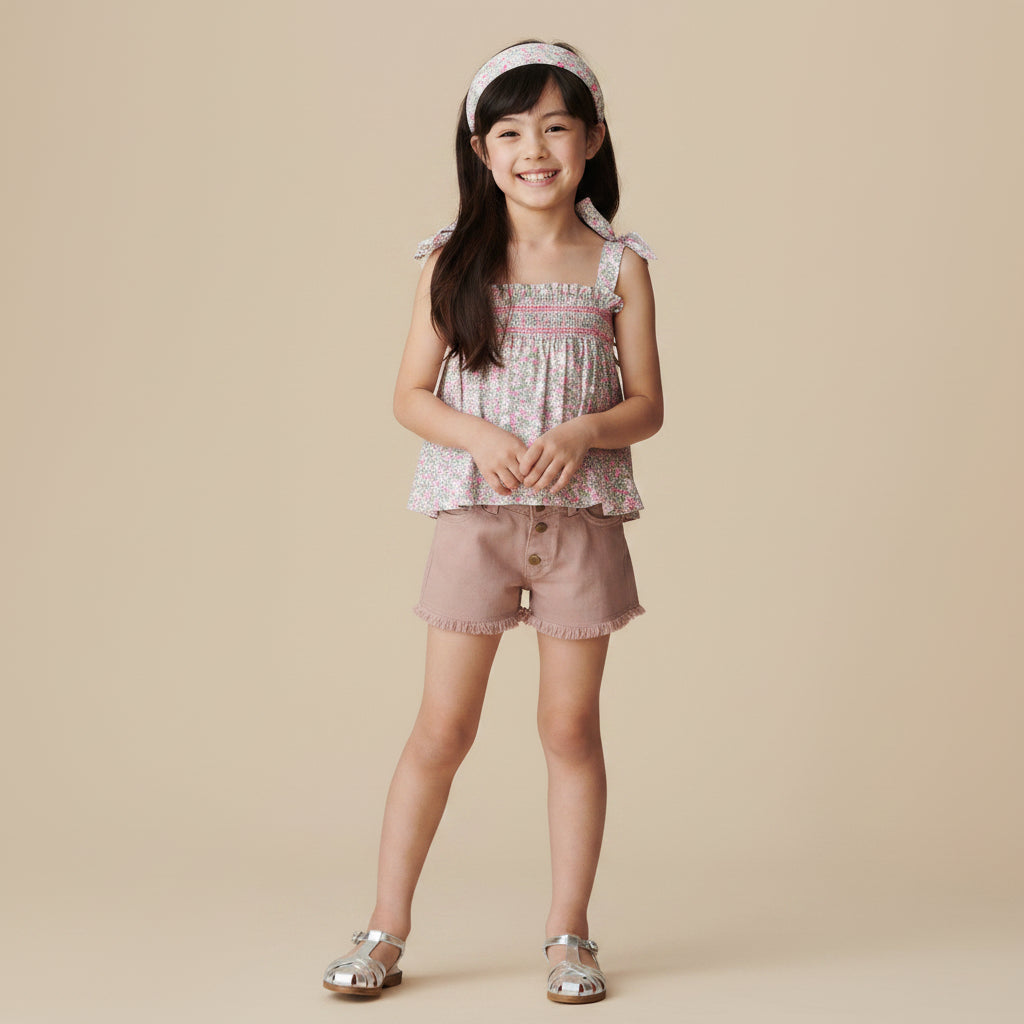 Short fille en coton rose poudré