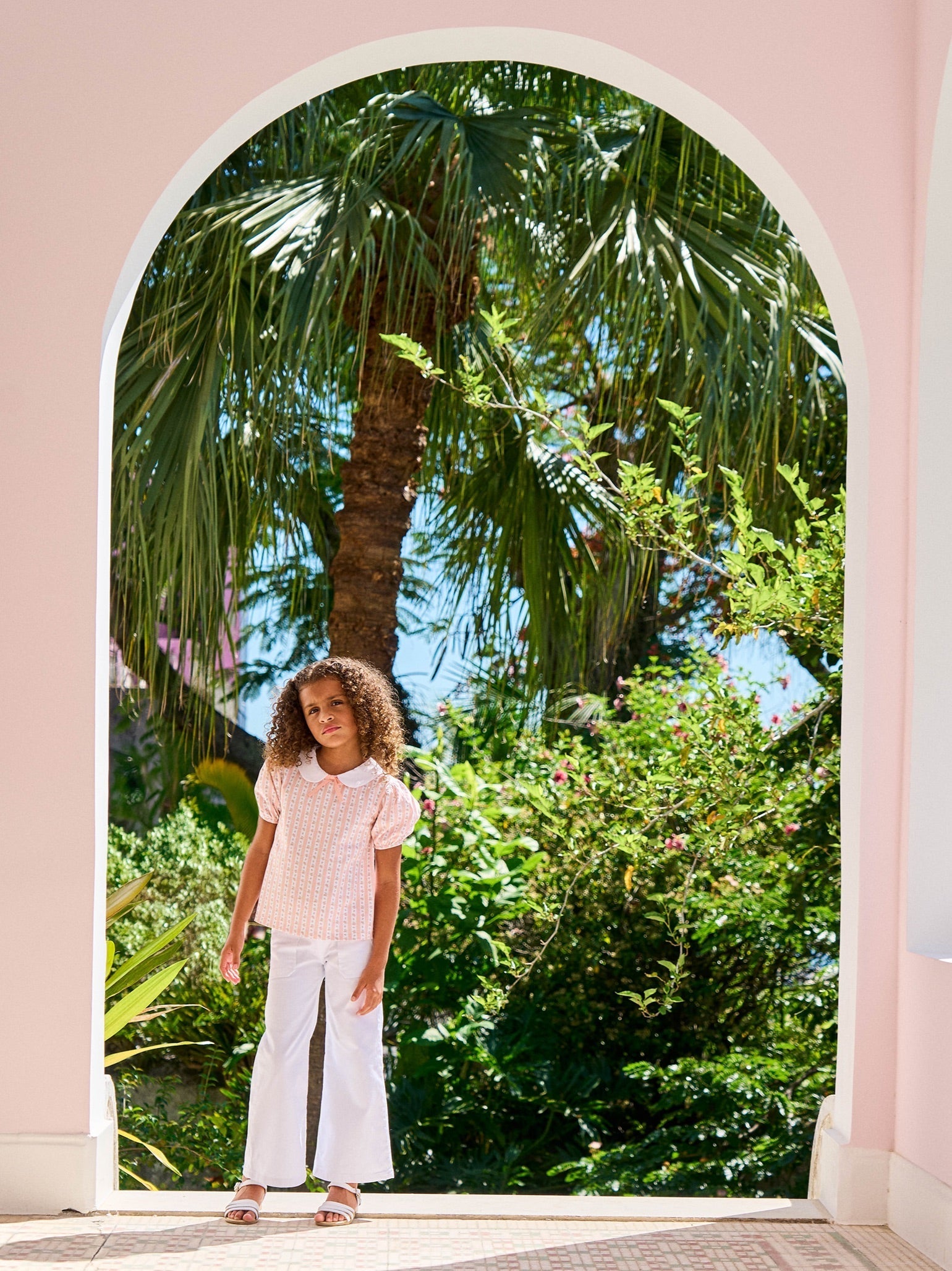 Haut fille rayé fleuri rose