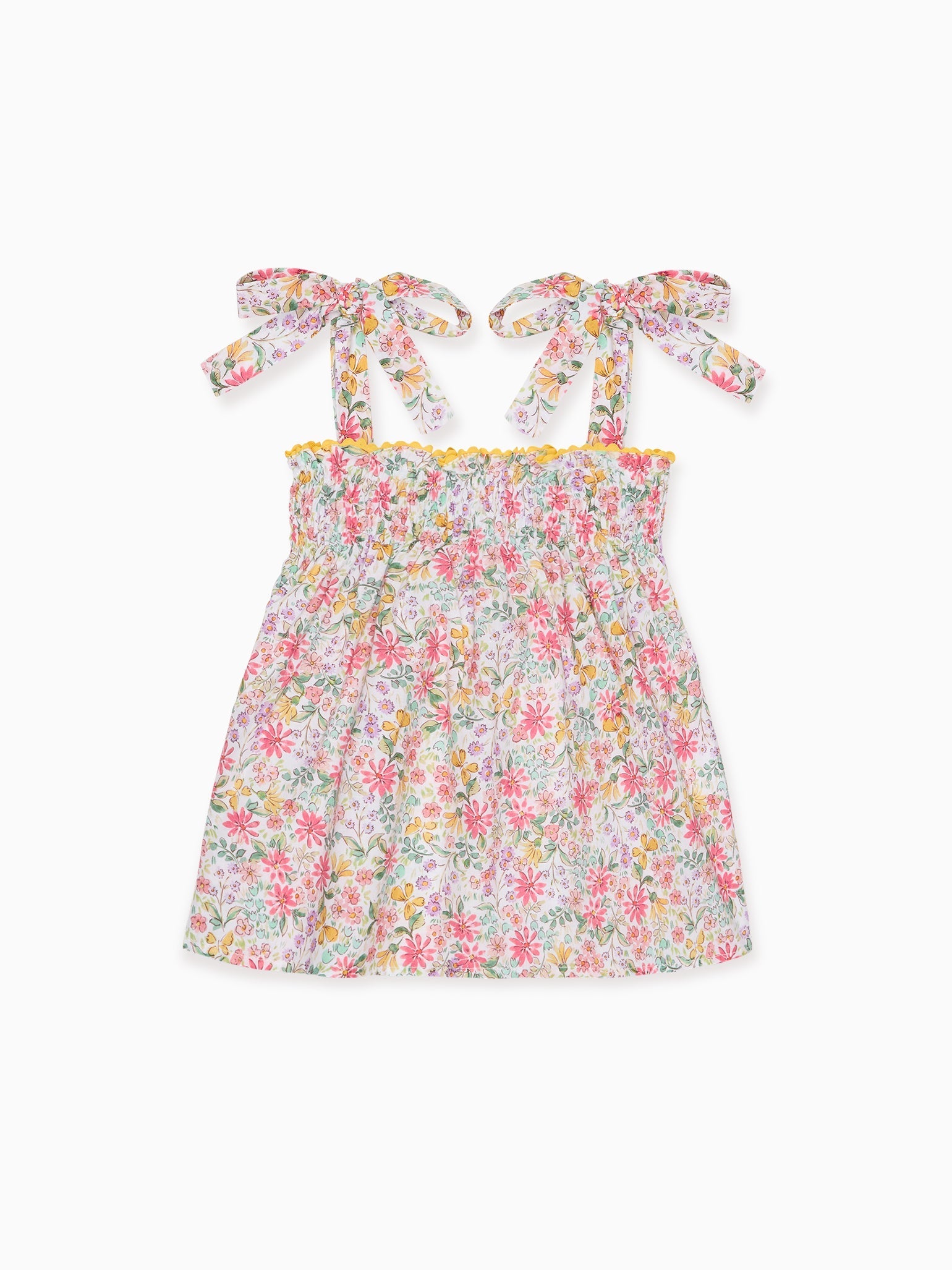 Haut fille smocké à fleurs roses