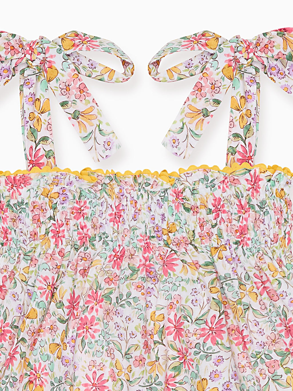 Haut fille smocké à fleurs roses