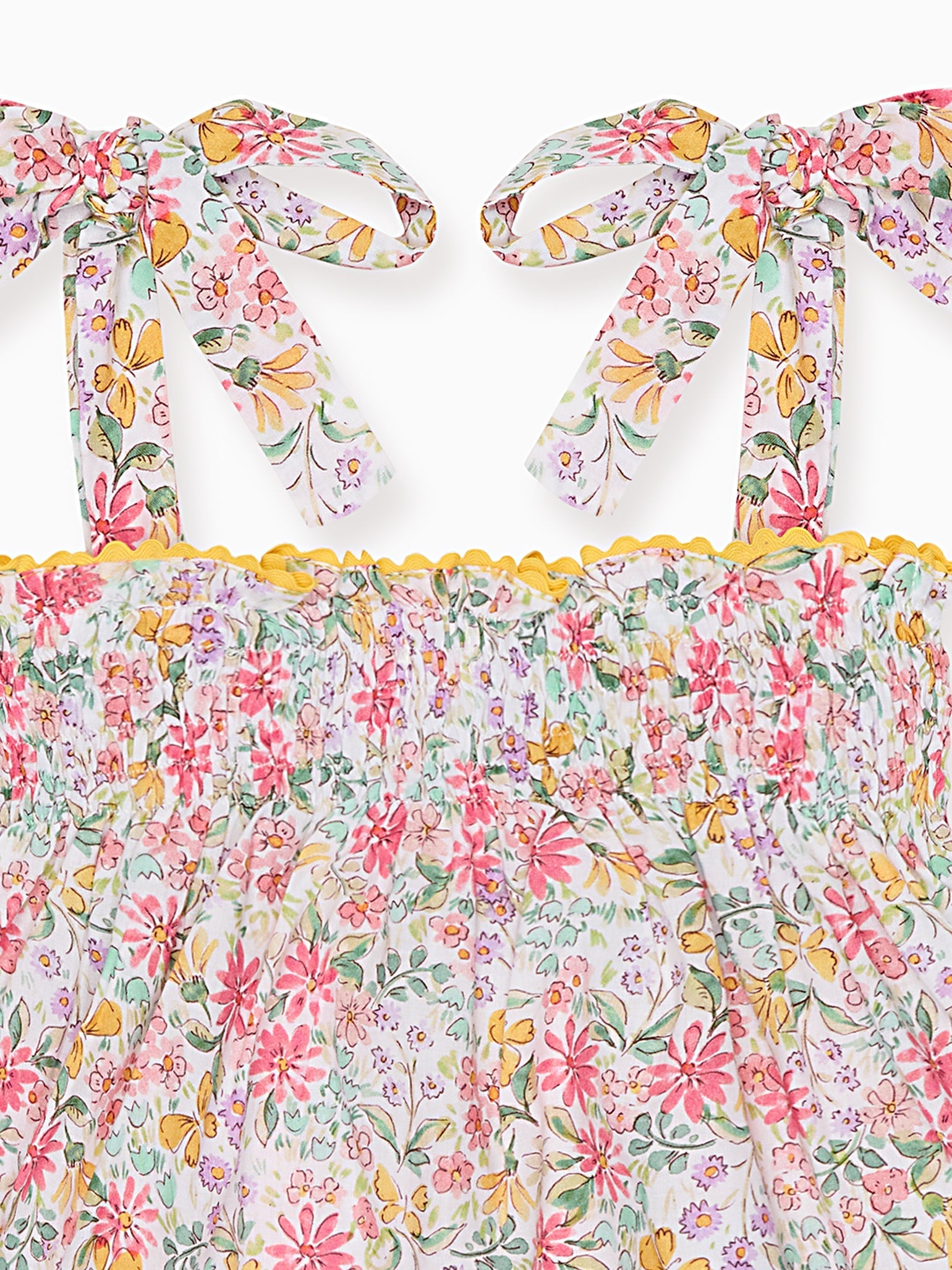 Haut fille smocké à fleurs roses