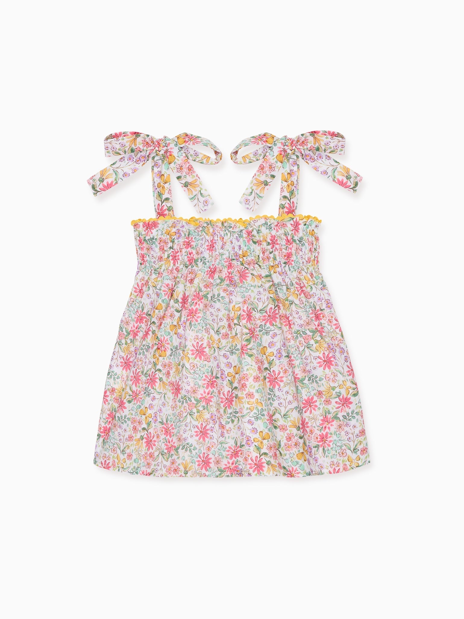 Haut fille smocké à fleurs roses