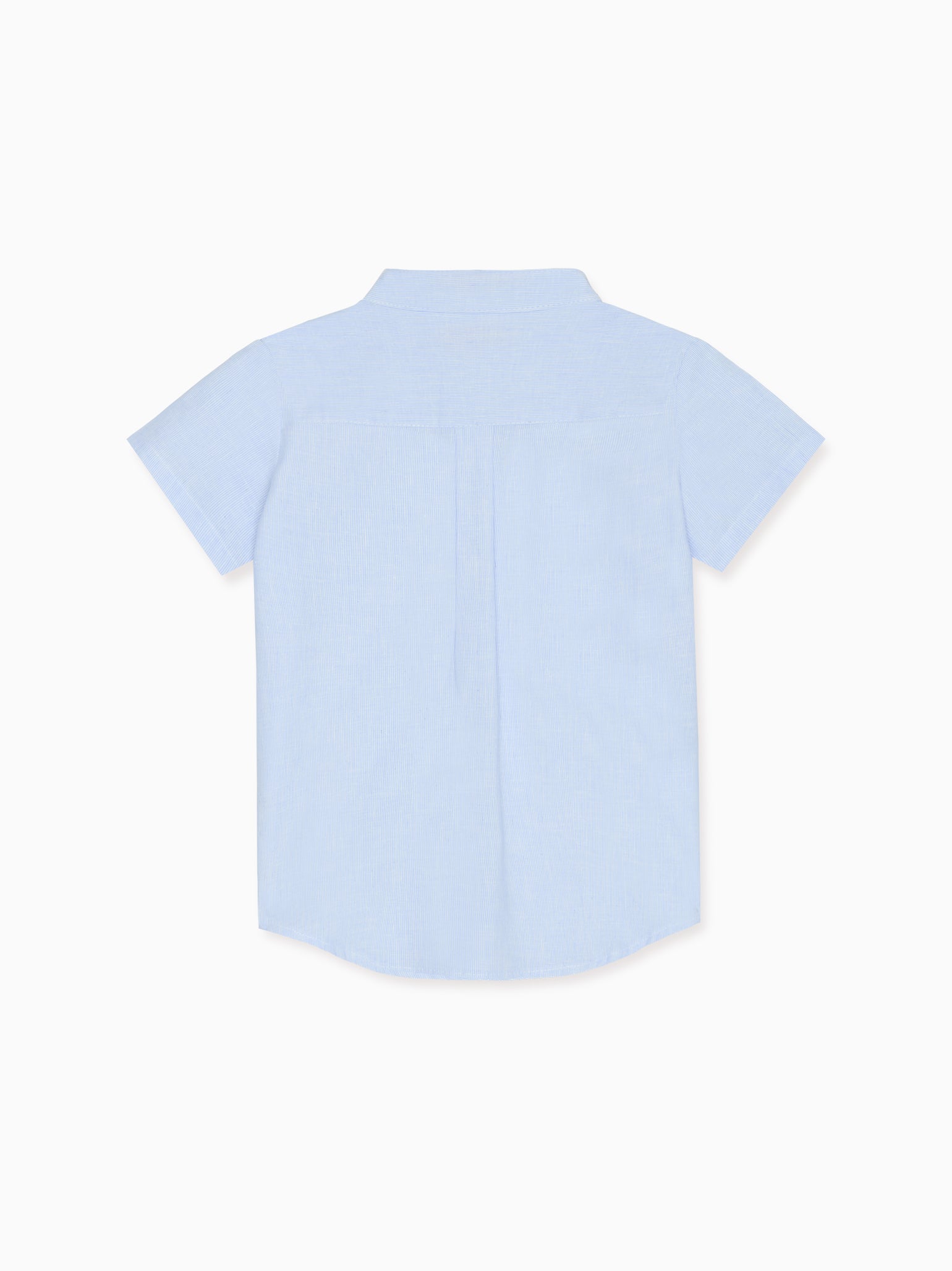 Chemise garçon en mélange de lin rayé bleu