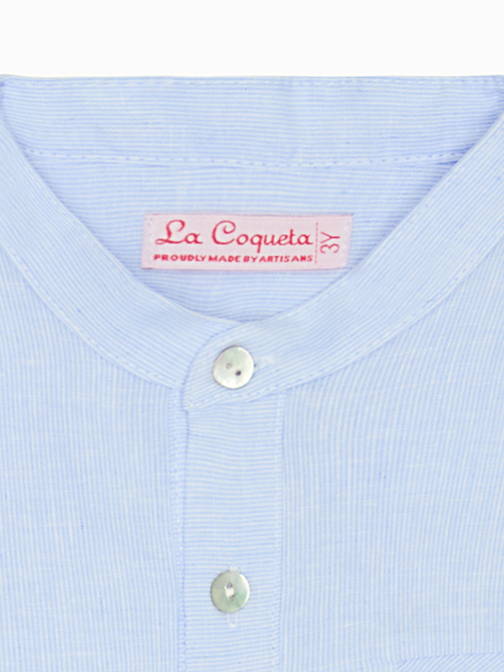 Chemise garçon en mélange de lin rayé bleu