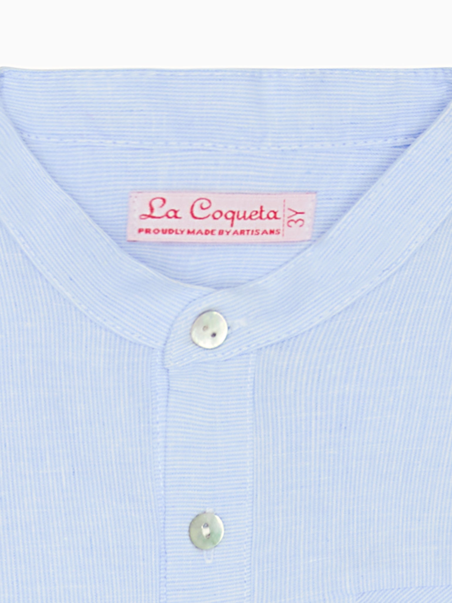 Chemise garçon en mélange de lin rayé bleu