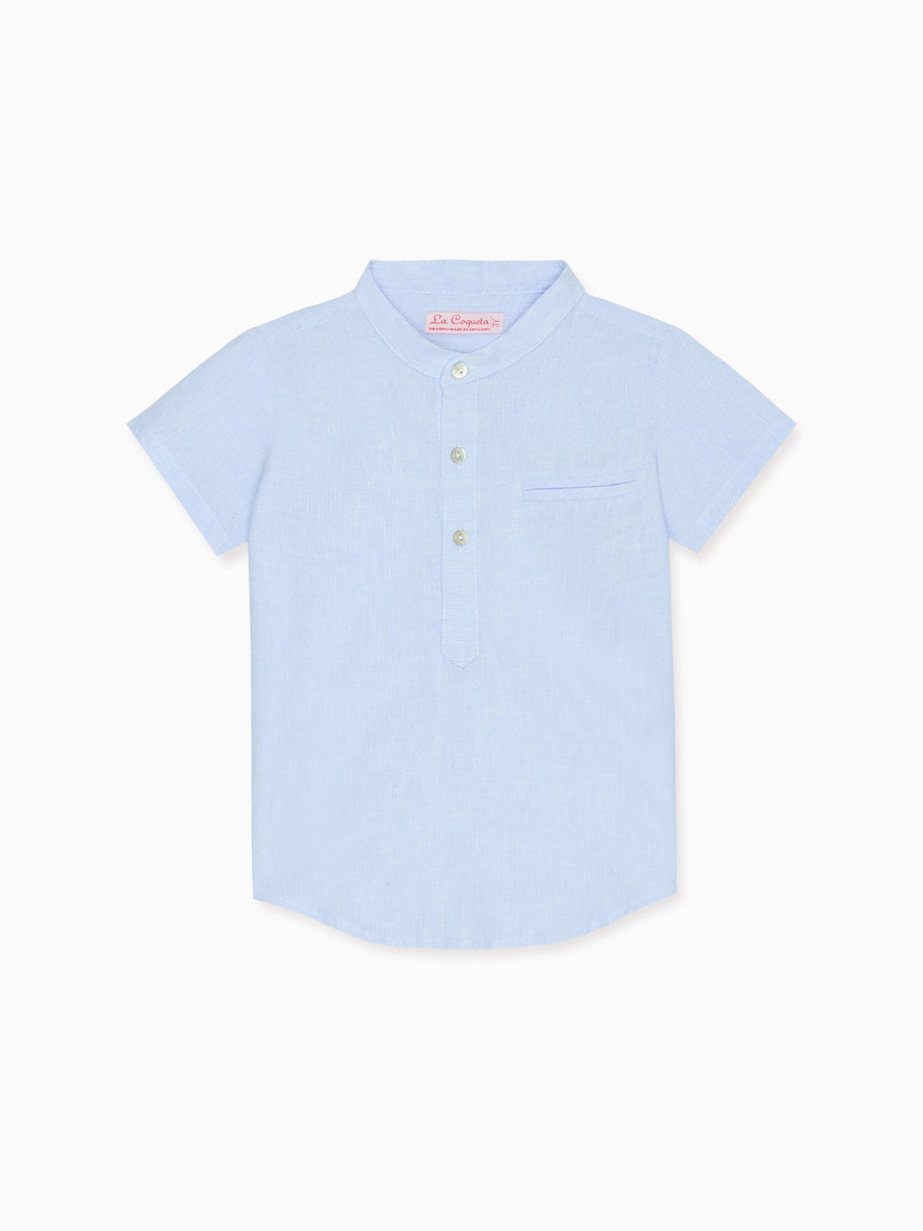 Chemise garçon en mélange de lin rayé bleu