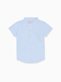 Chemise garçon en mélange de lin rayé bleu