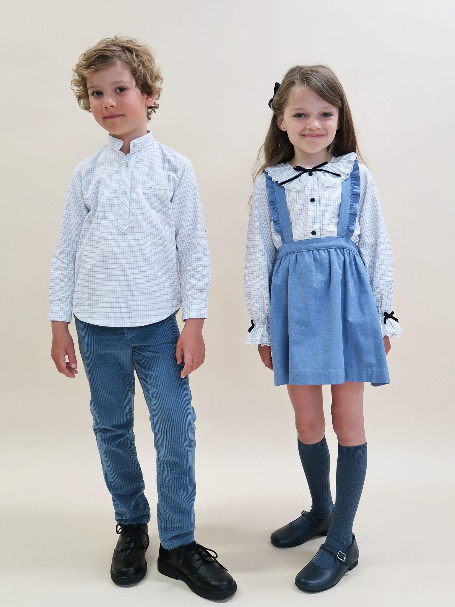 Chemise à carreaux bleue manches longues pour garçon