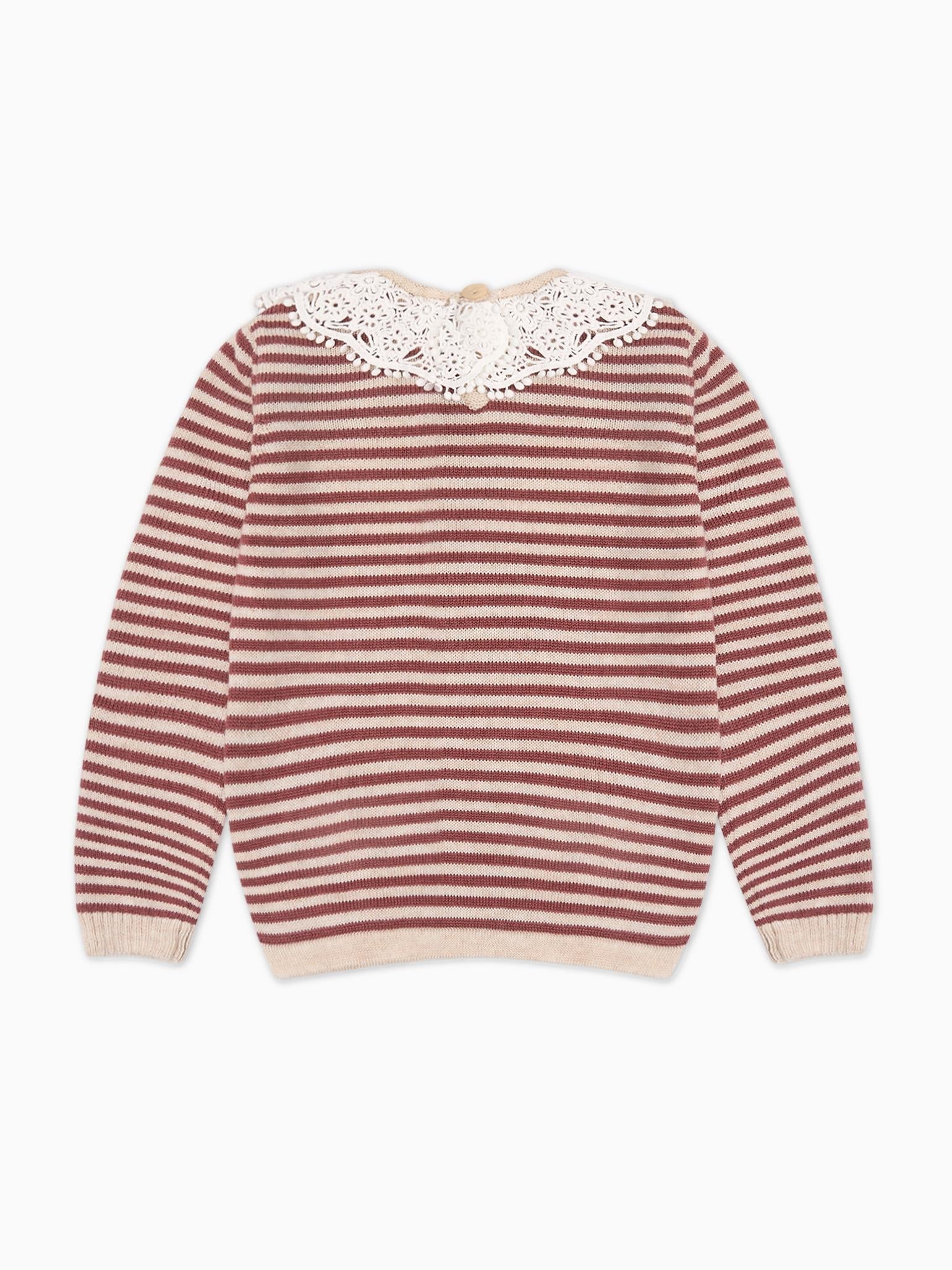 Pull Fille en Mérinos Rose Foncé