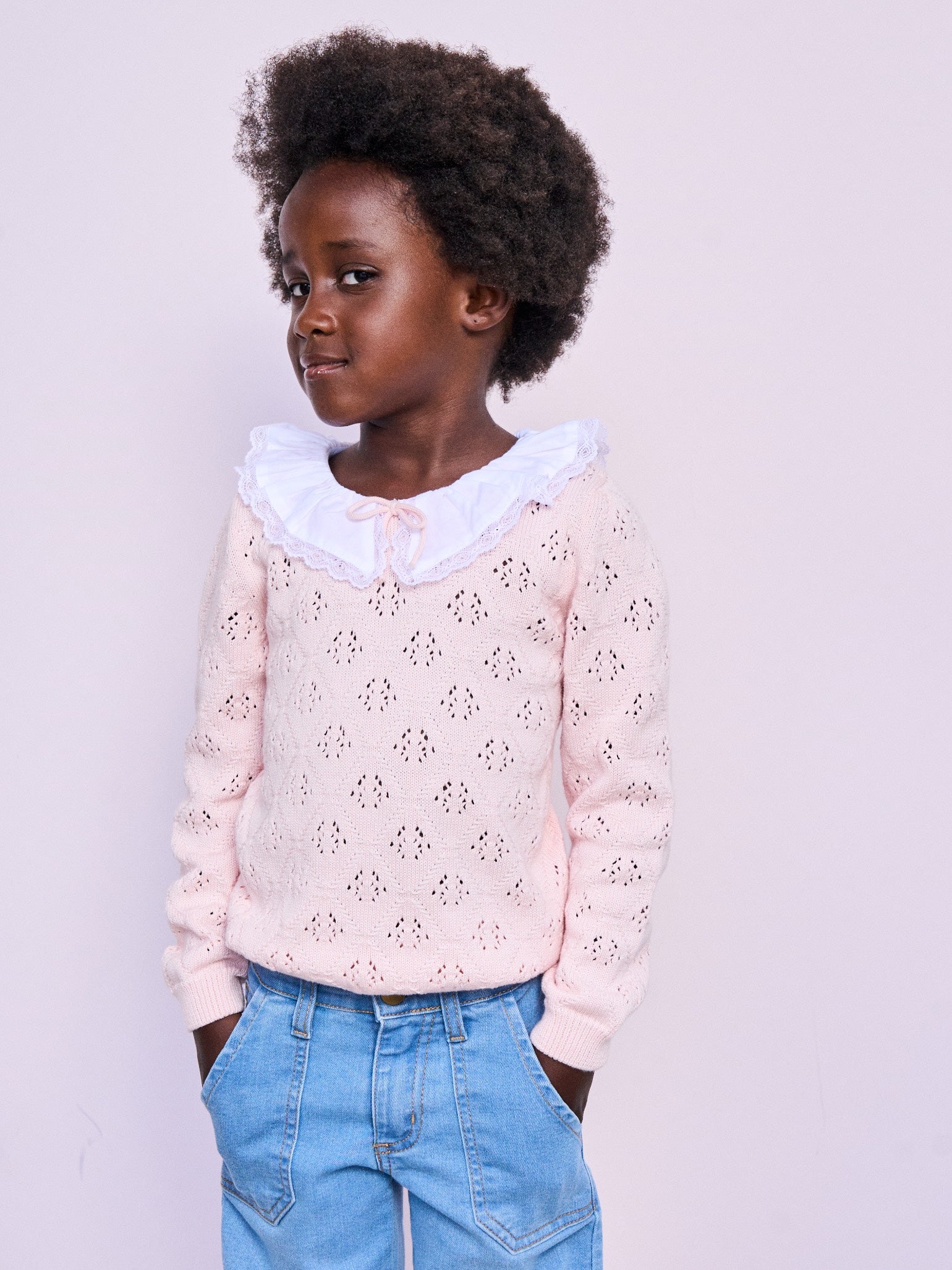 Pull en coton rose clair pour fille