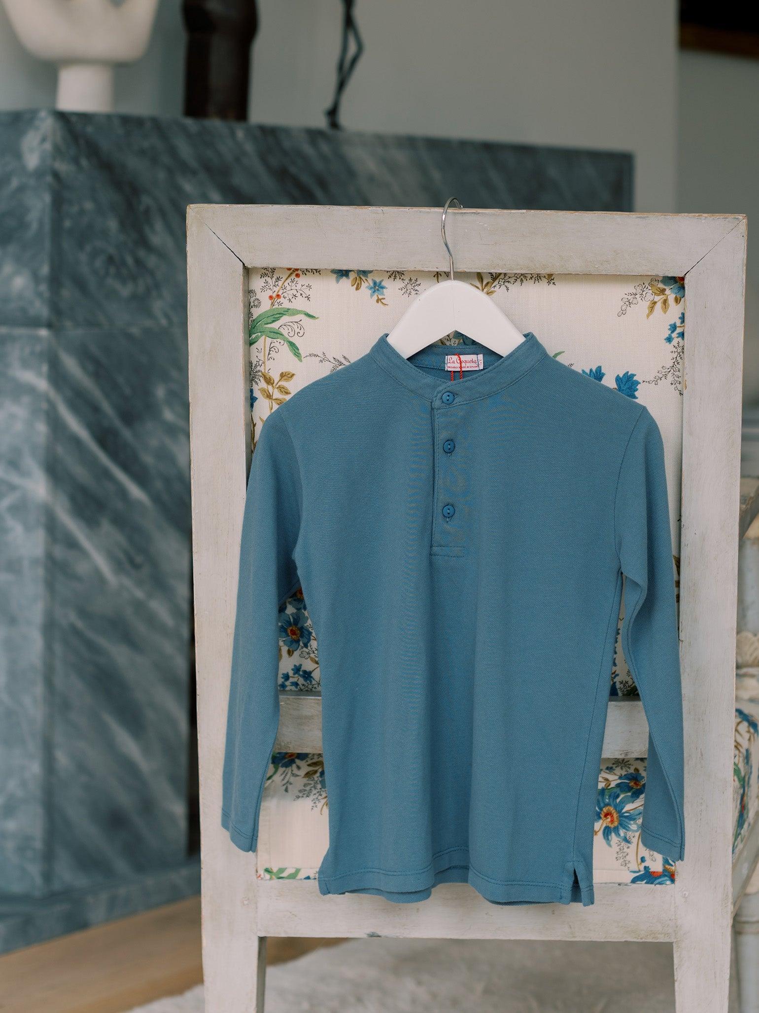 Polo à manches longues bleu gris pour garçon