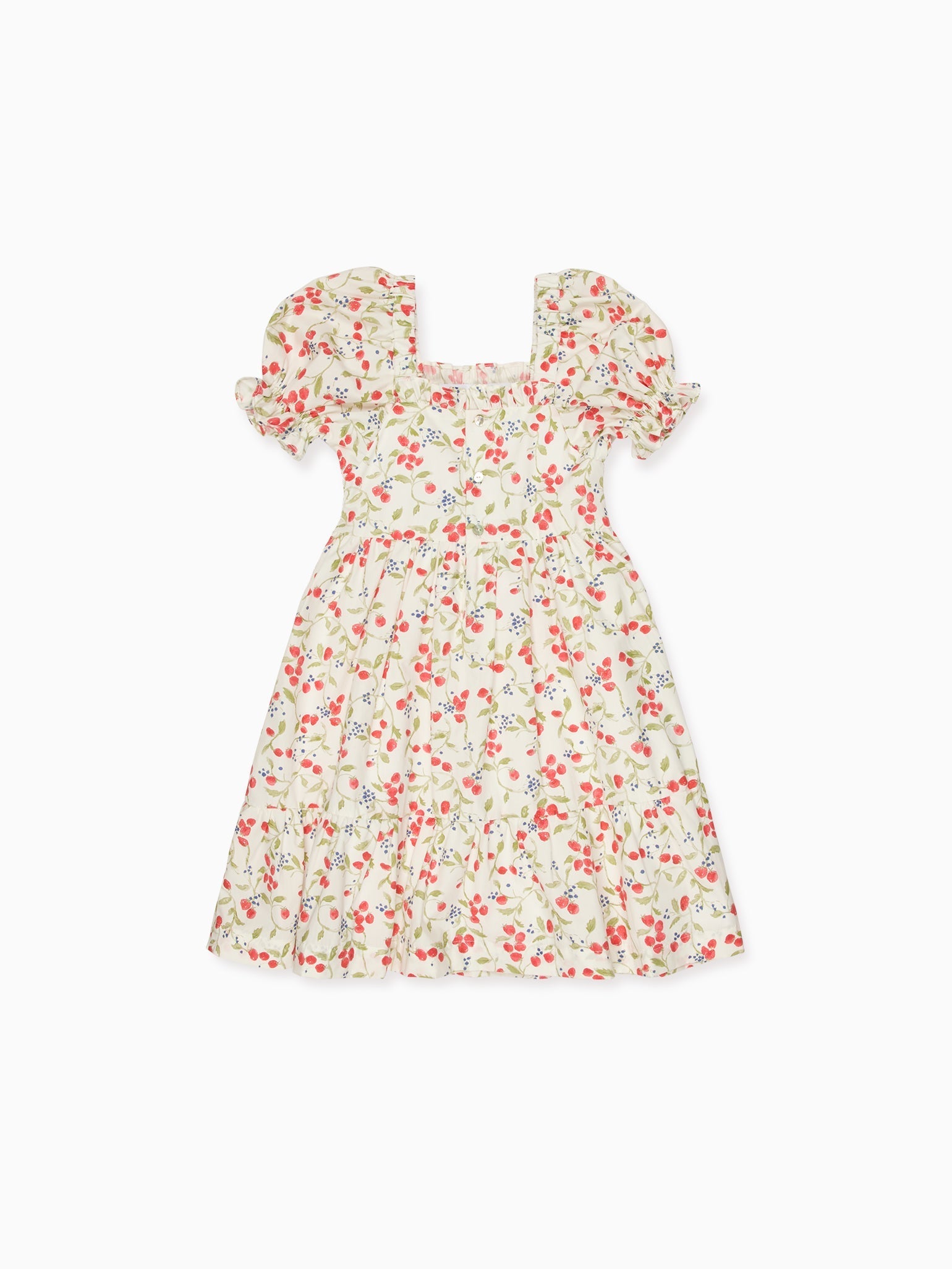Robe fillette smockée à la main fraises et fleurs