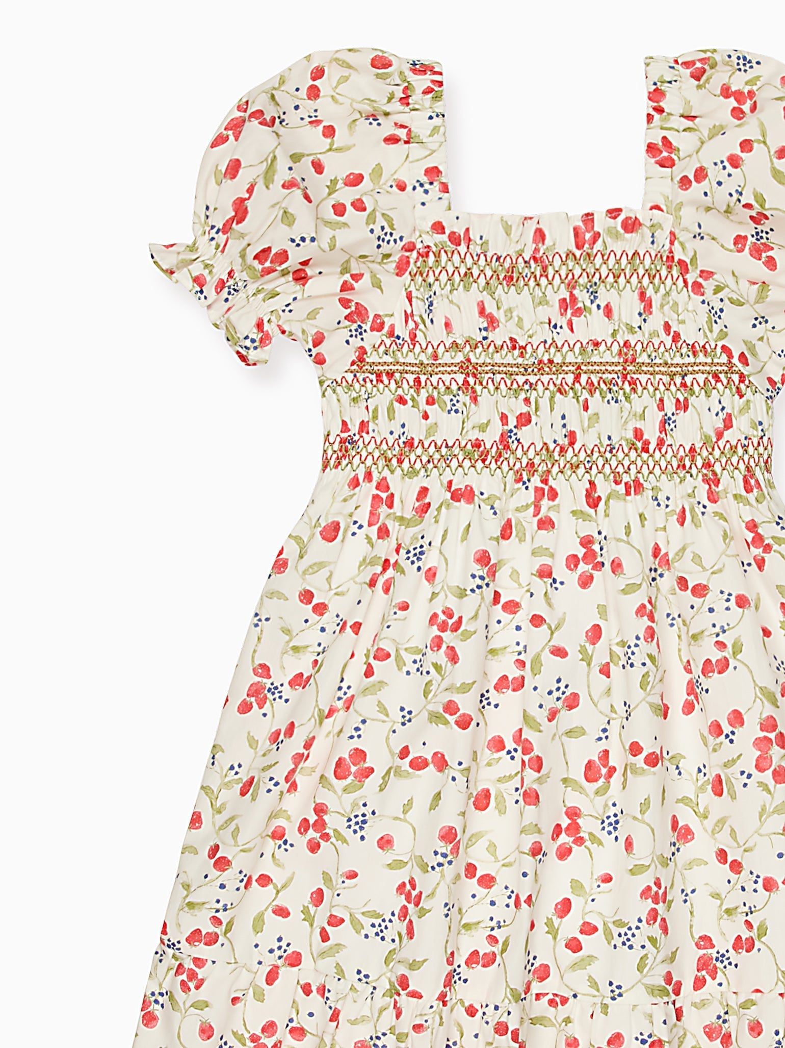 Robe fillette smockée à la main fraises et fleurs