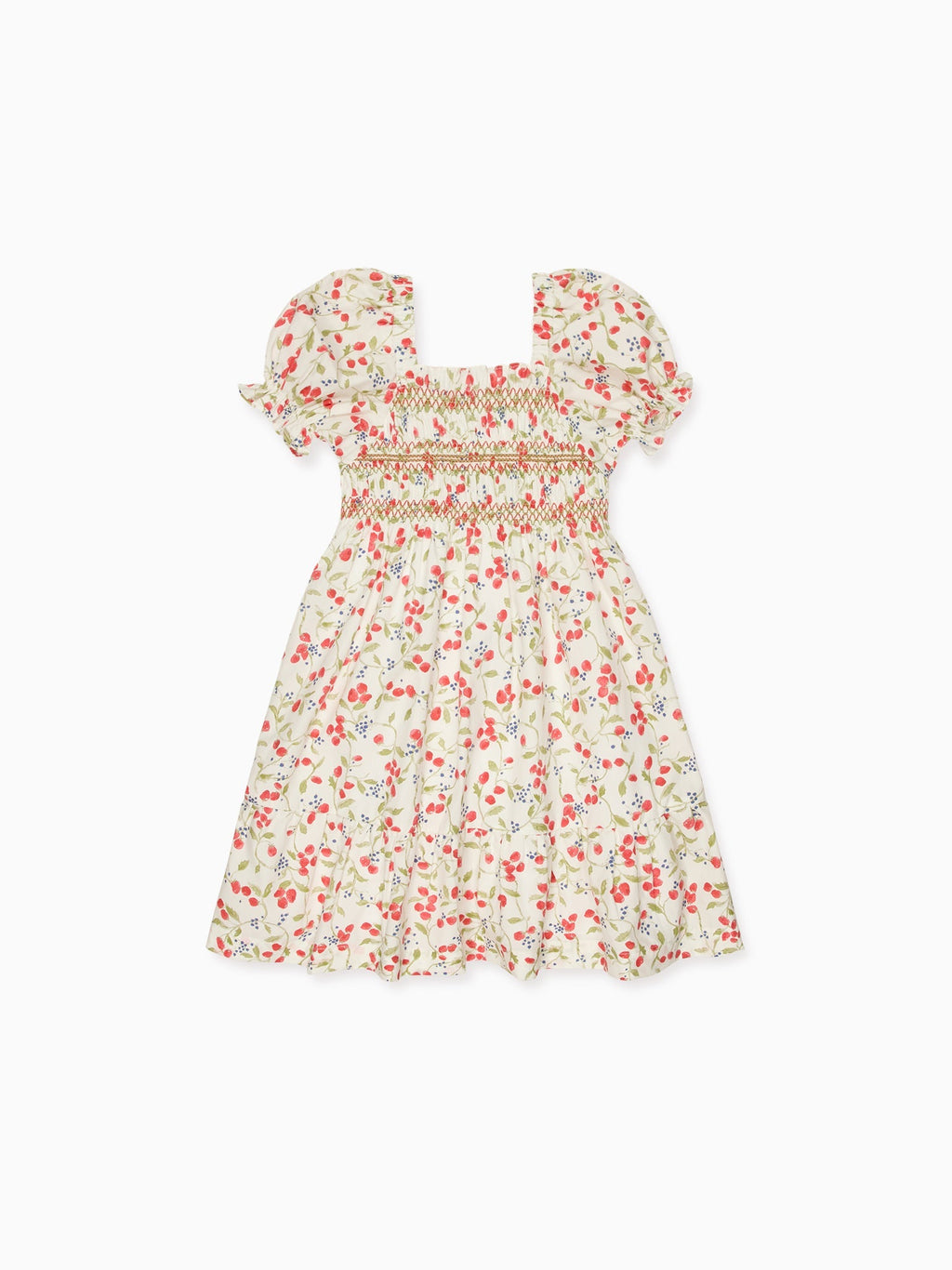 Robe fillette smockée à la main fraises et fleurs