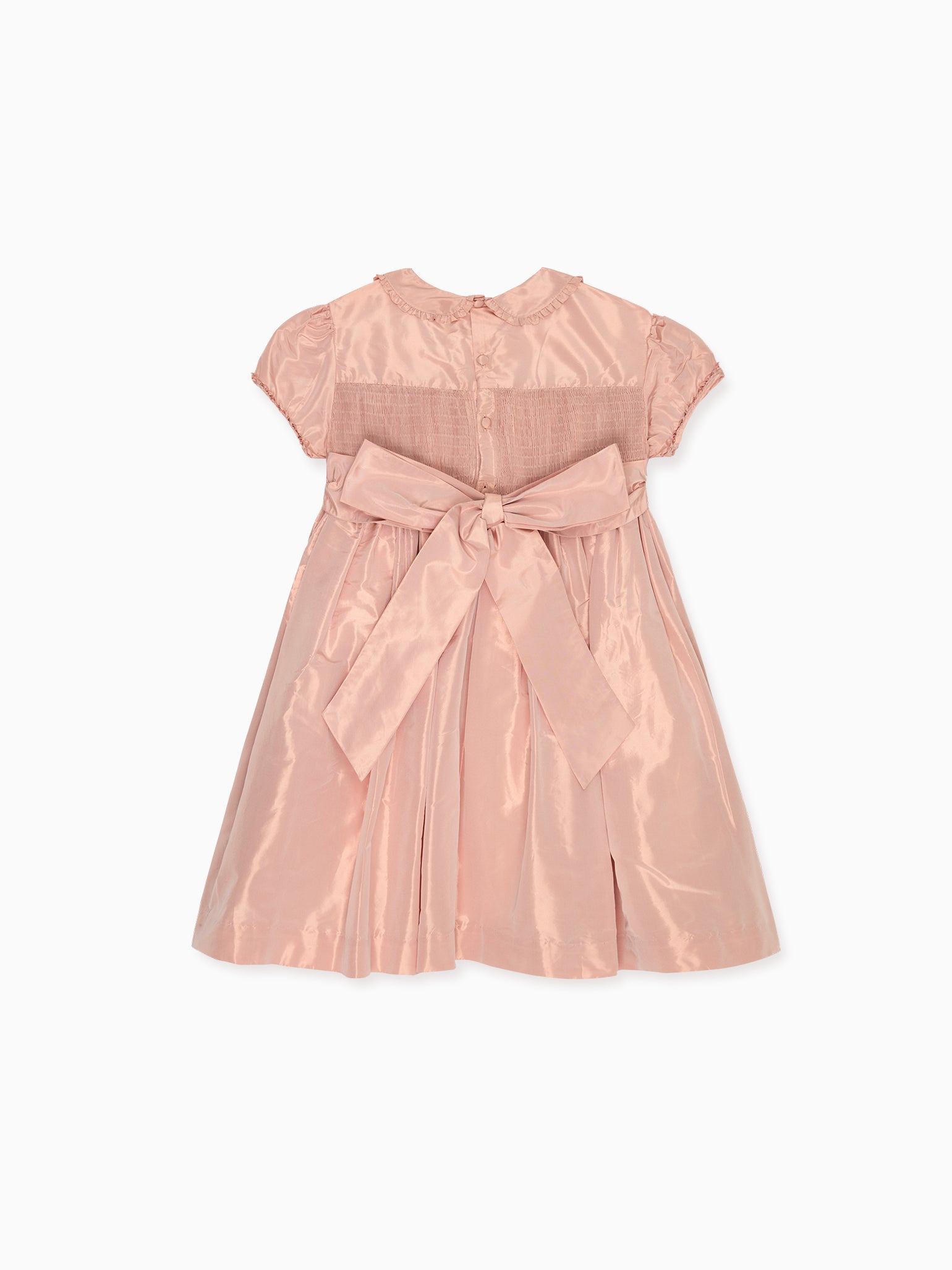 Robe en soie rose blush, smocks à la main pour fille