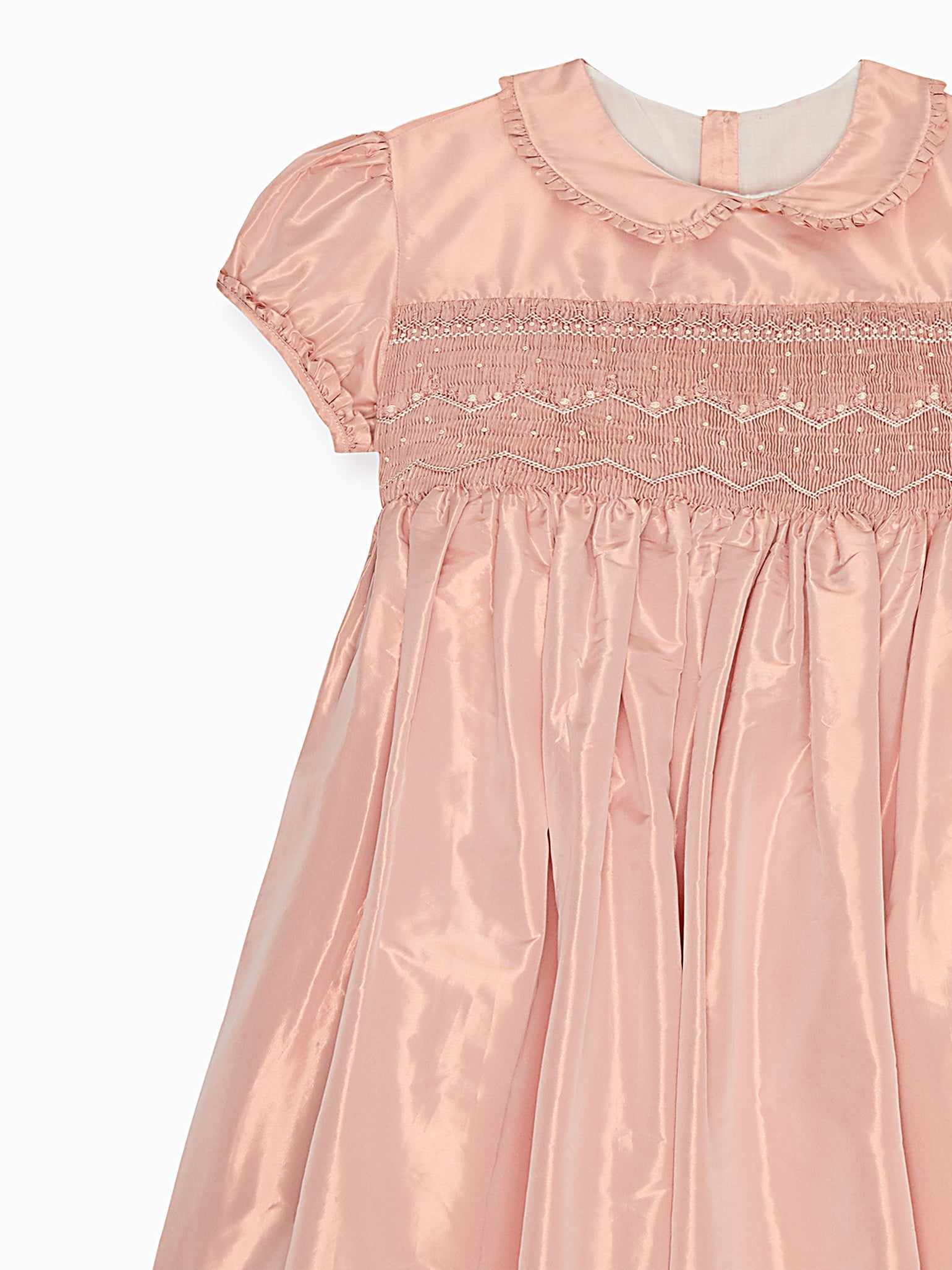 Robe en soie rose blush, smocks à la main pour fille