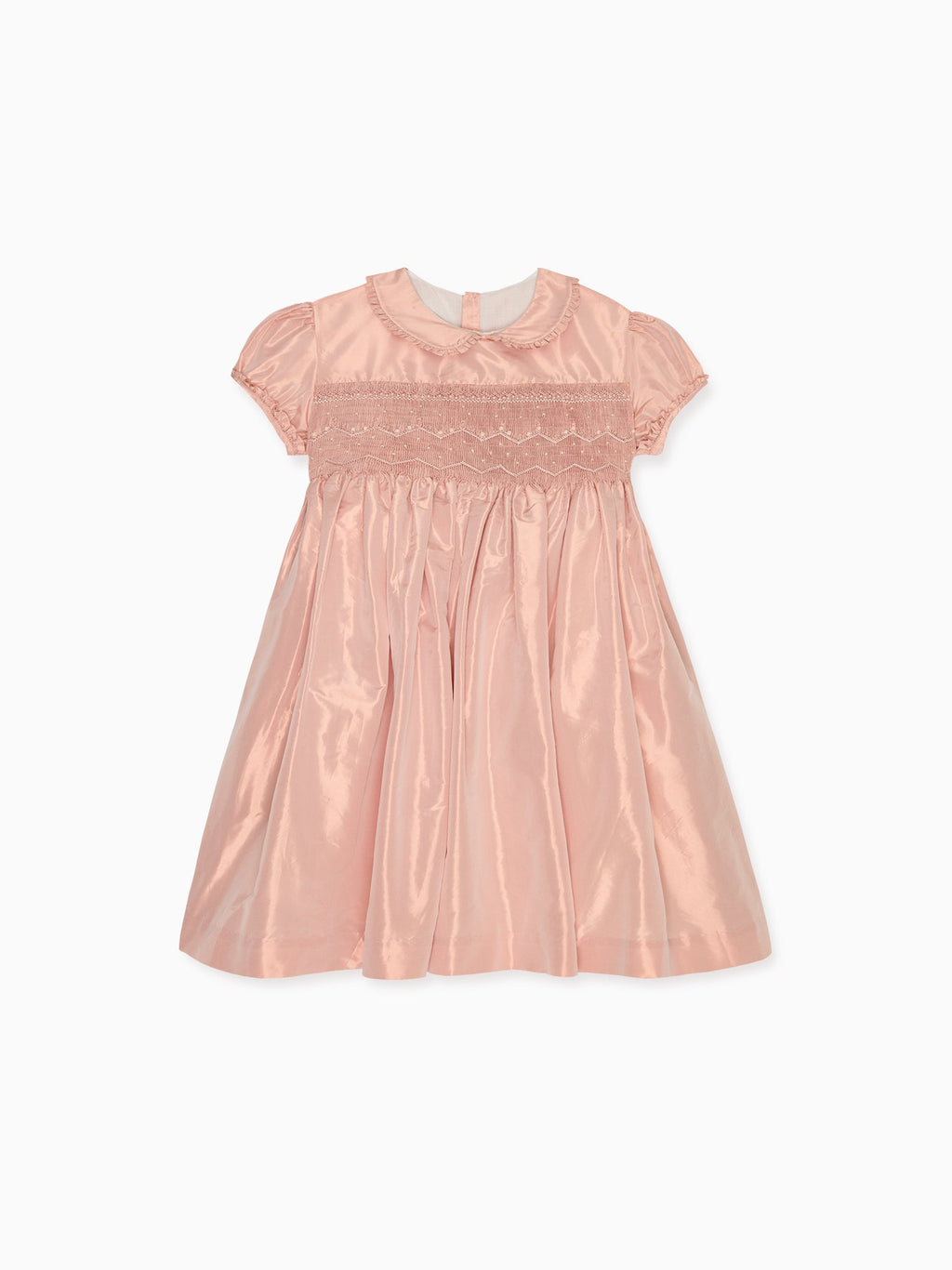 Robe en soie rose blush, smocks à la main pour fille