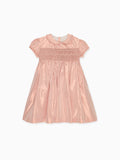 Robe en soie rose blush, smocks à la main pour fille