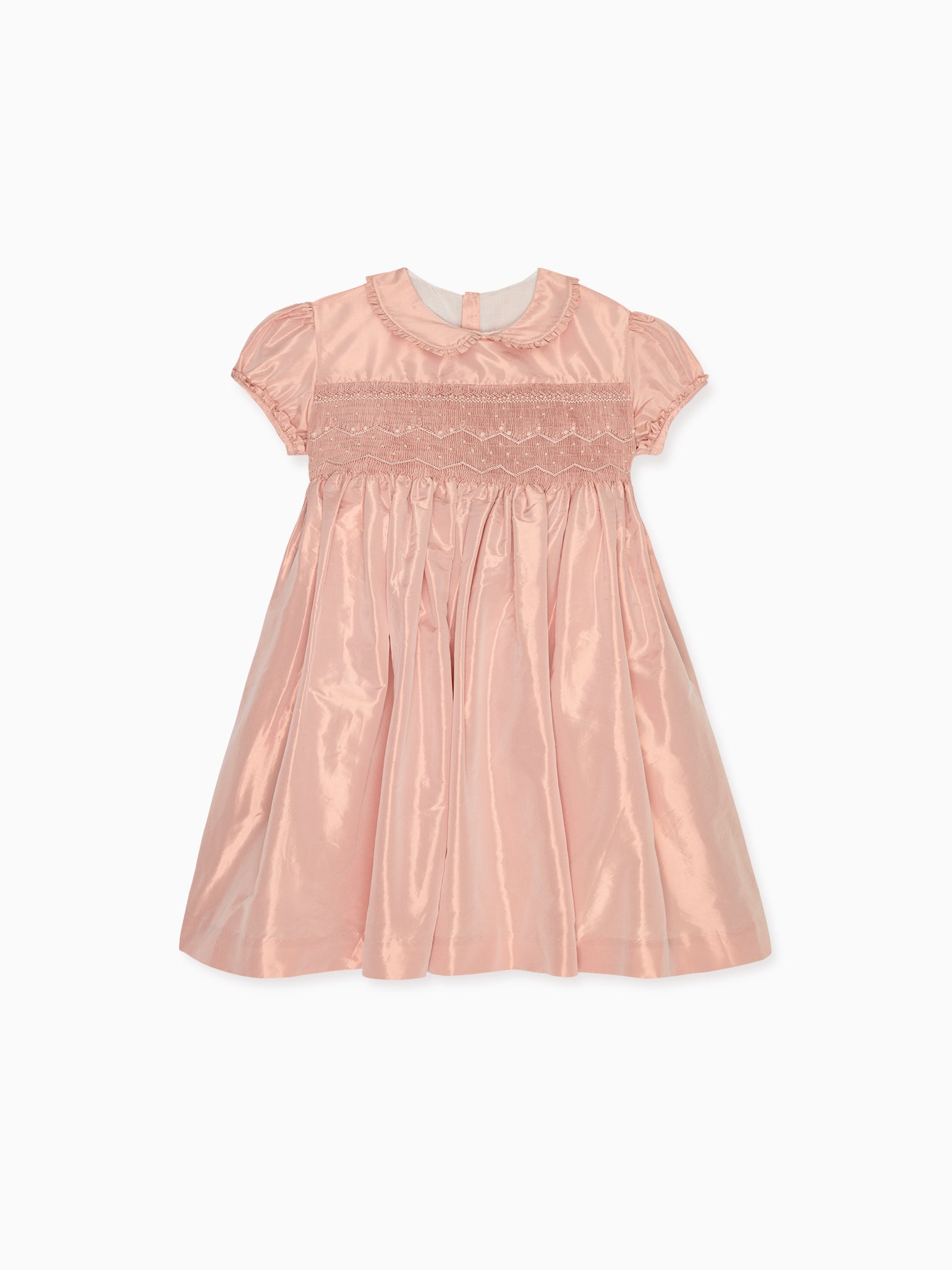 Robe en soie rose blush, smocks à la main pour fille