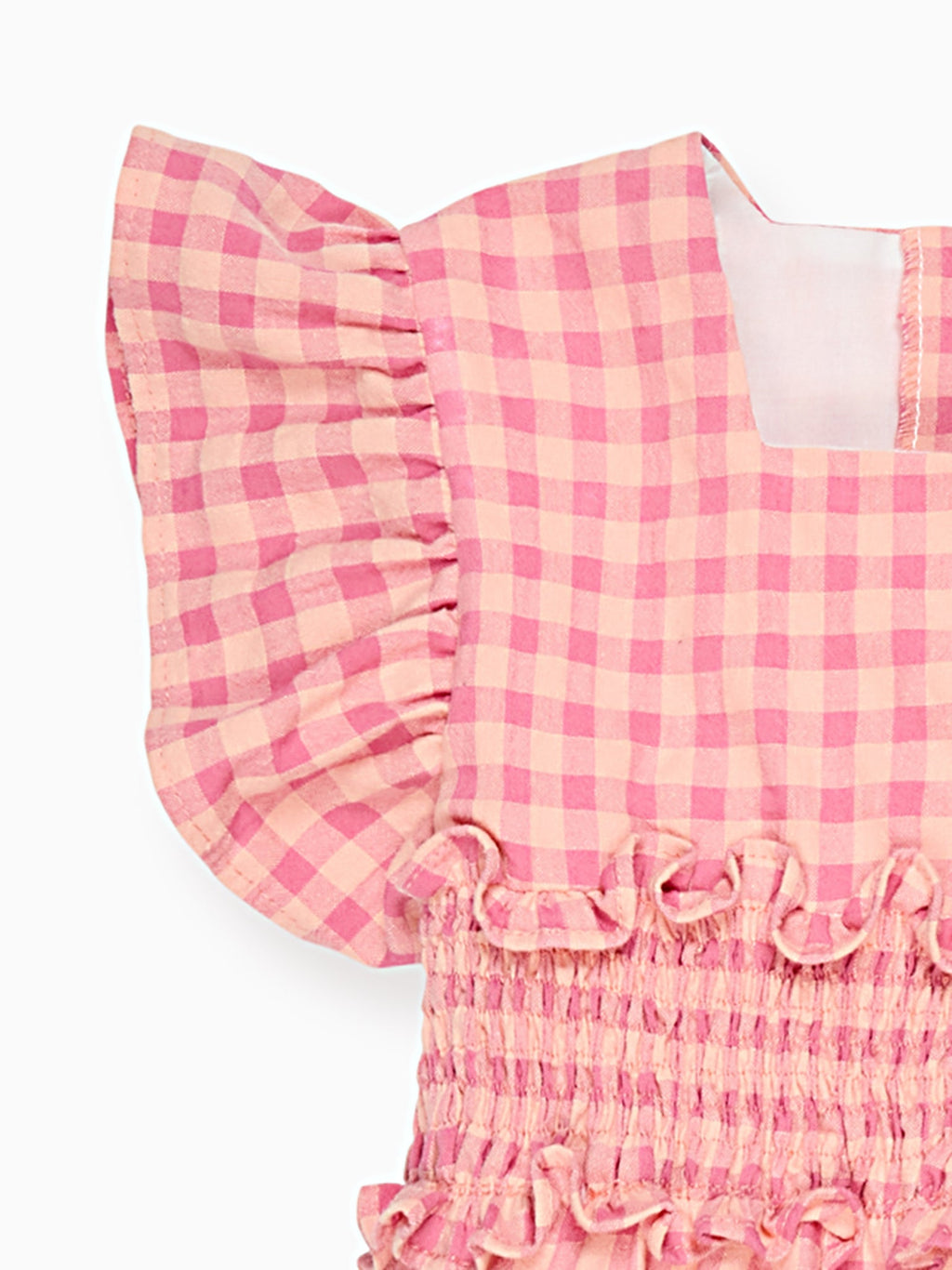 Robe Enfant à Taille Smockée Carreaux Vichy Roses
