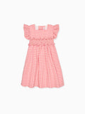 Robe Enfant à Taille Smockée Carreaux Vichy Roses
