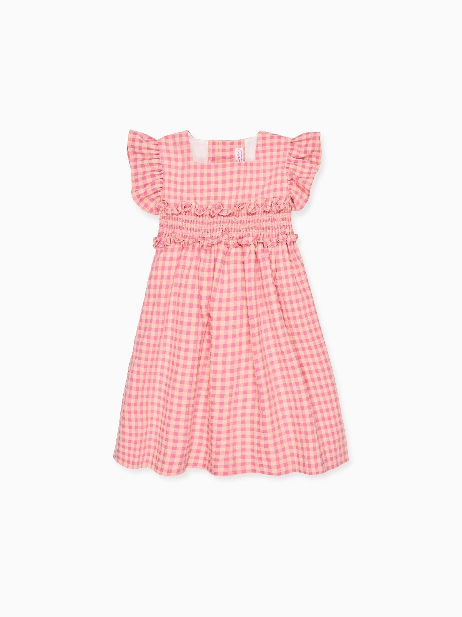 Robe Enfant à Taille Smockée Carreaux Vichy Roses