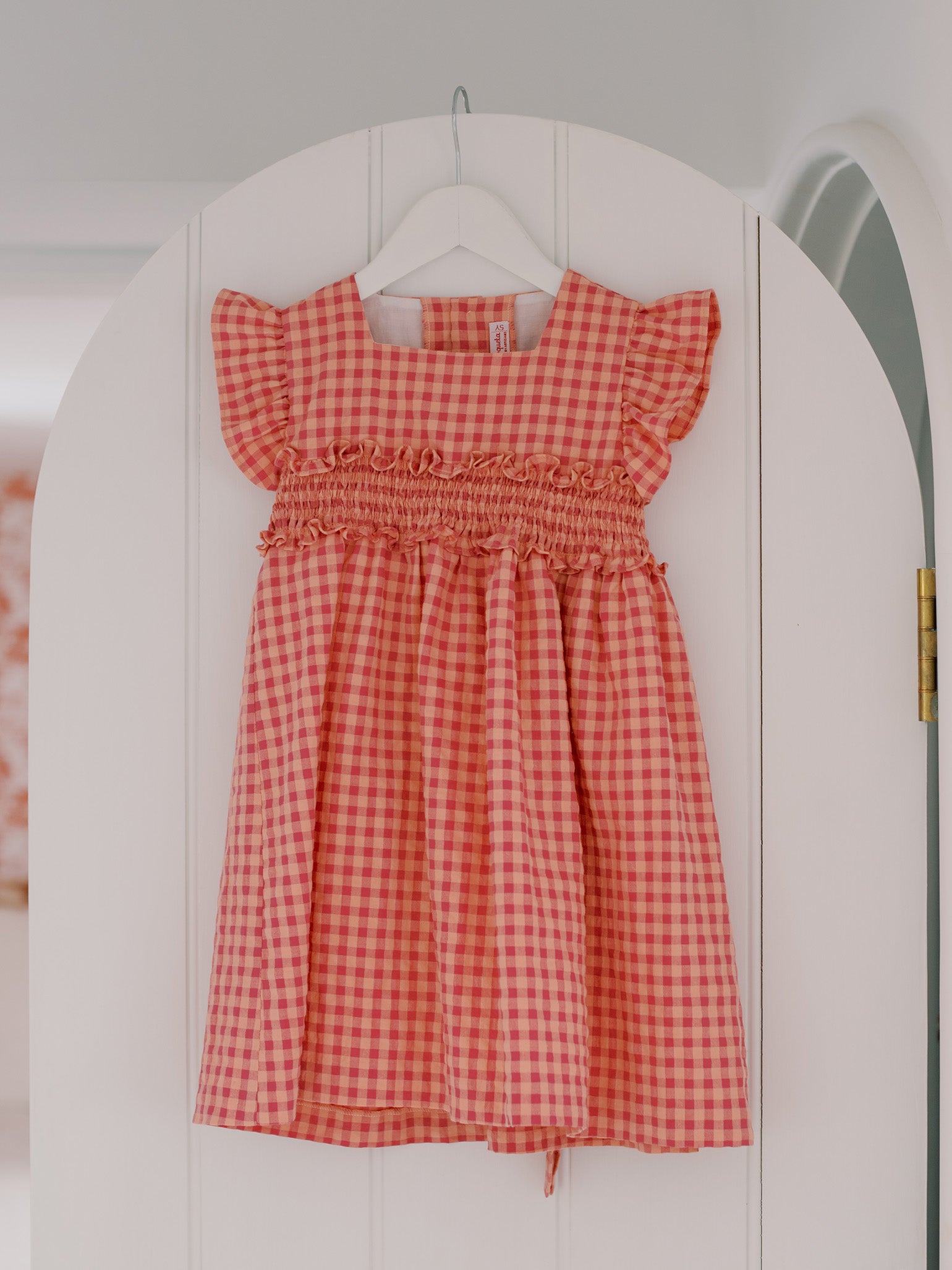 Robe Enfant à Taille Smockée Carreaux Vichy Roses