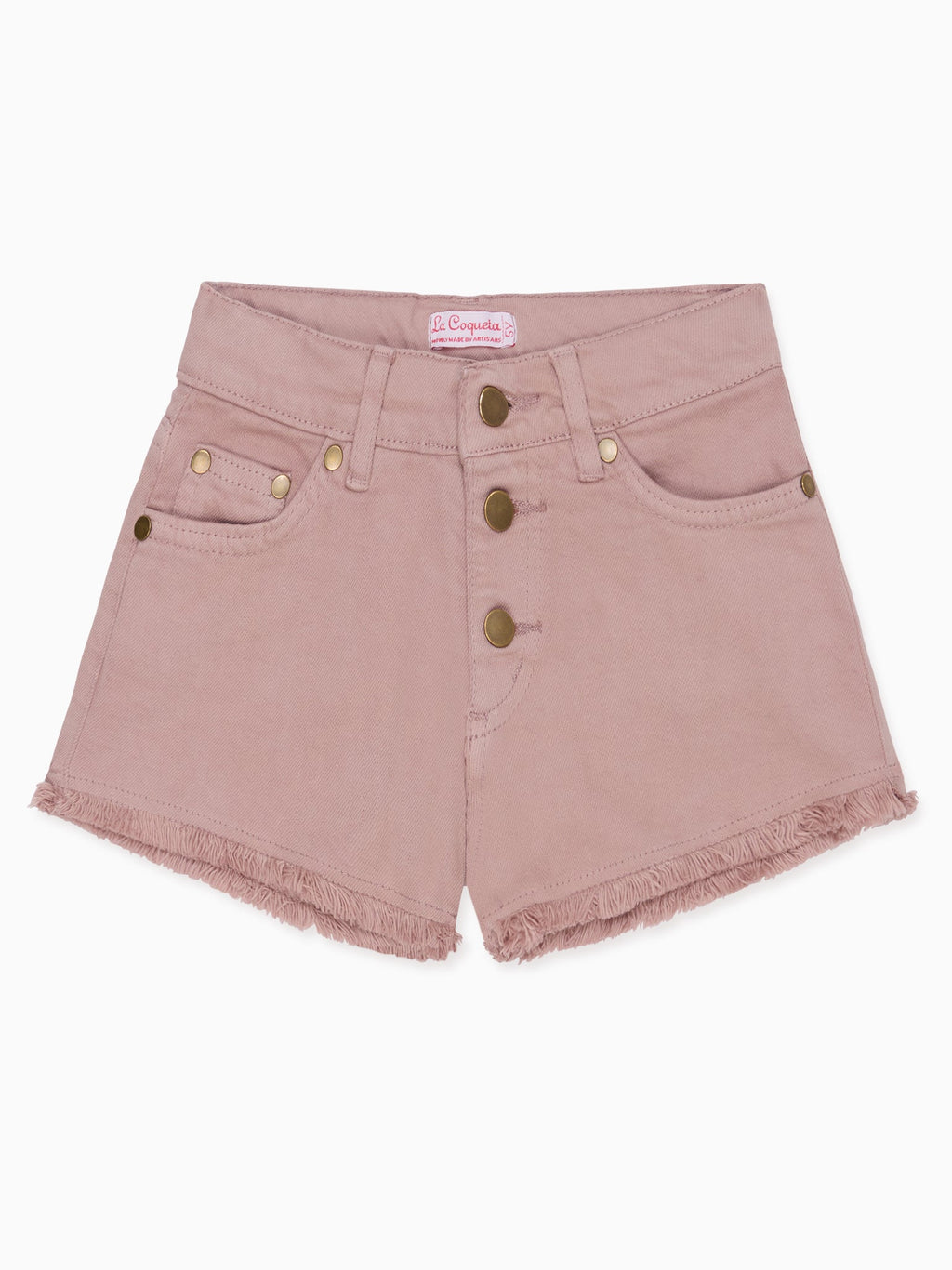 Short fille en coton rose poudré
