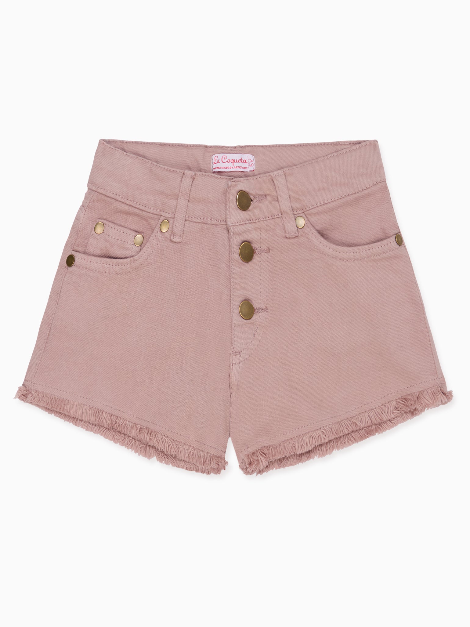 Short fille en coton rose poudré