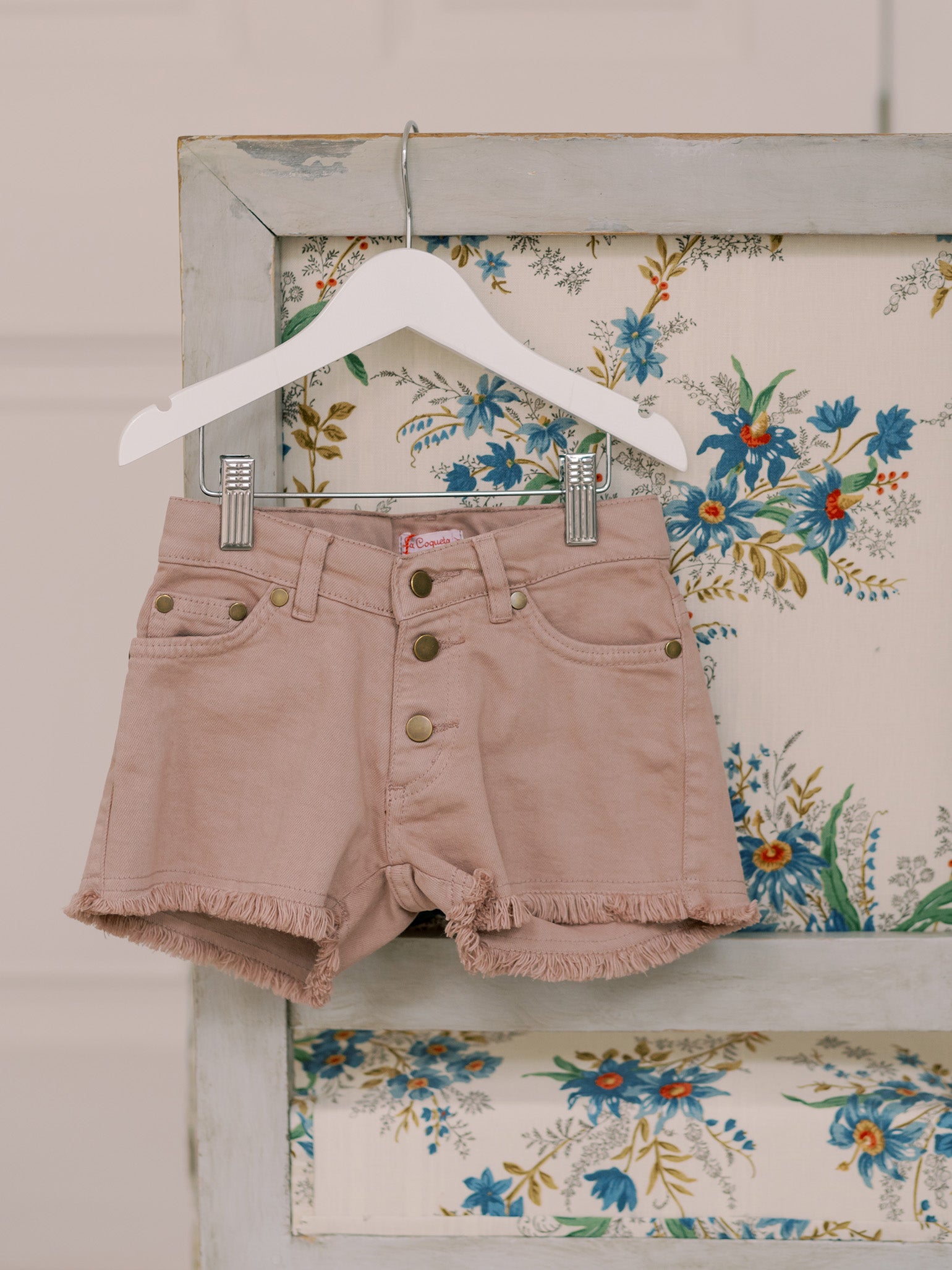 Short fille en coton rose poudré