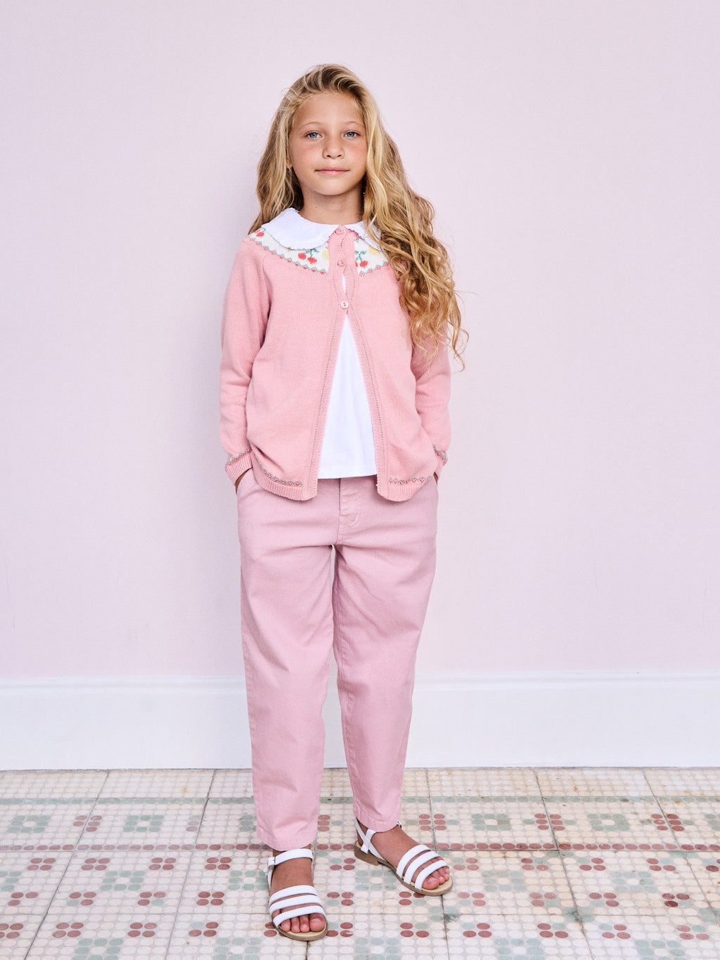 Jean tonneau fille rose