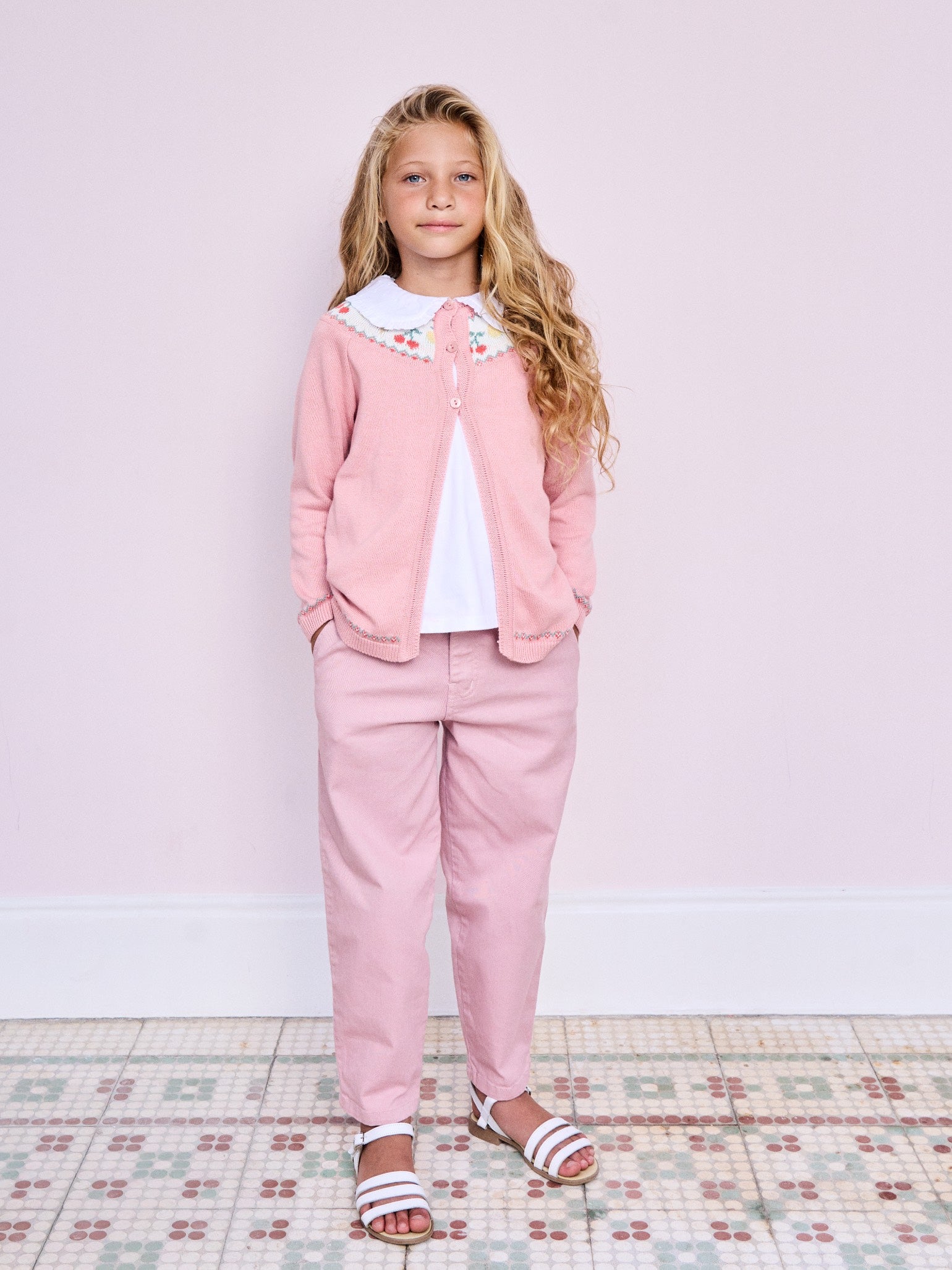 Jean tonneau fille rose