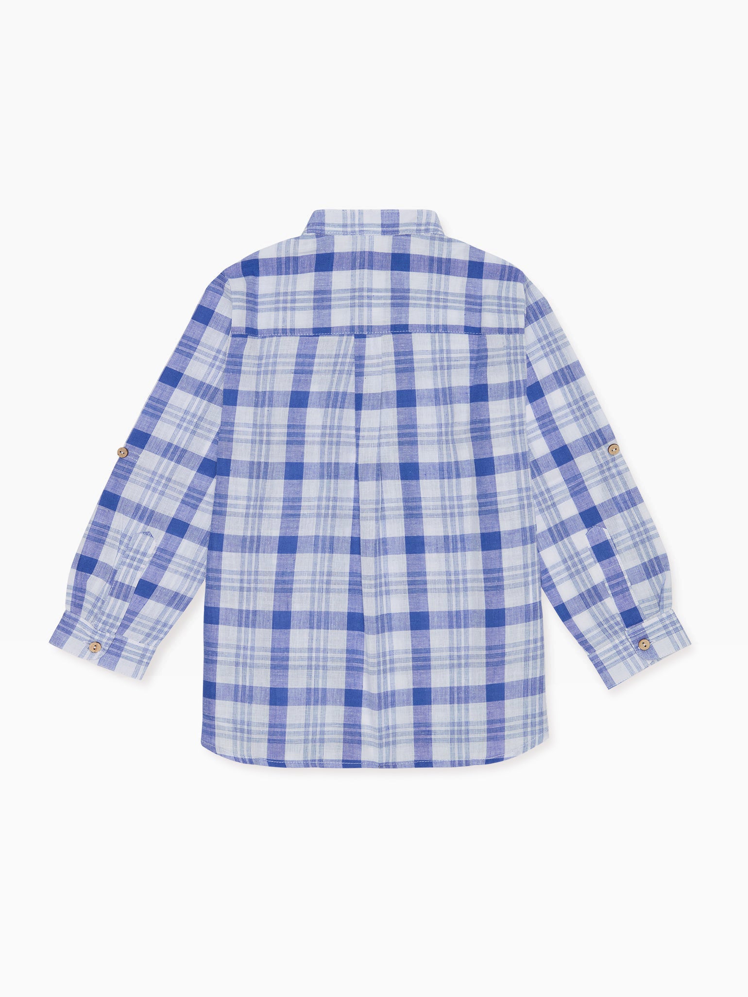 Chemise de garçon à manches longues en coton à carreaux bleus