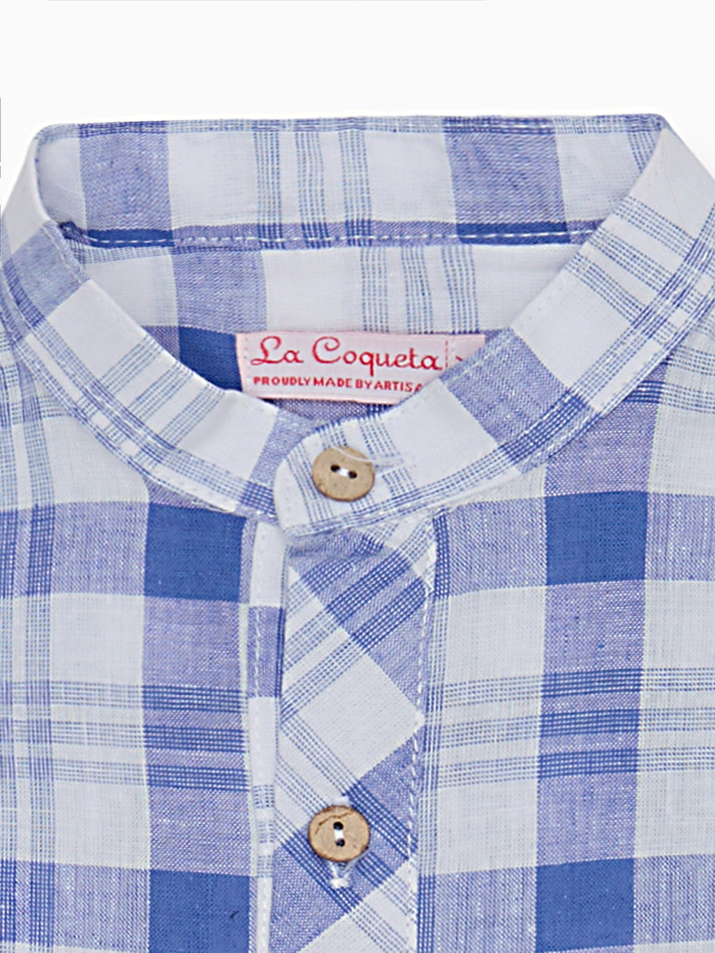 Chemise de garçon à manches longues en coton à carreaux bleus