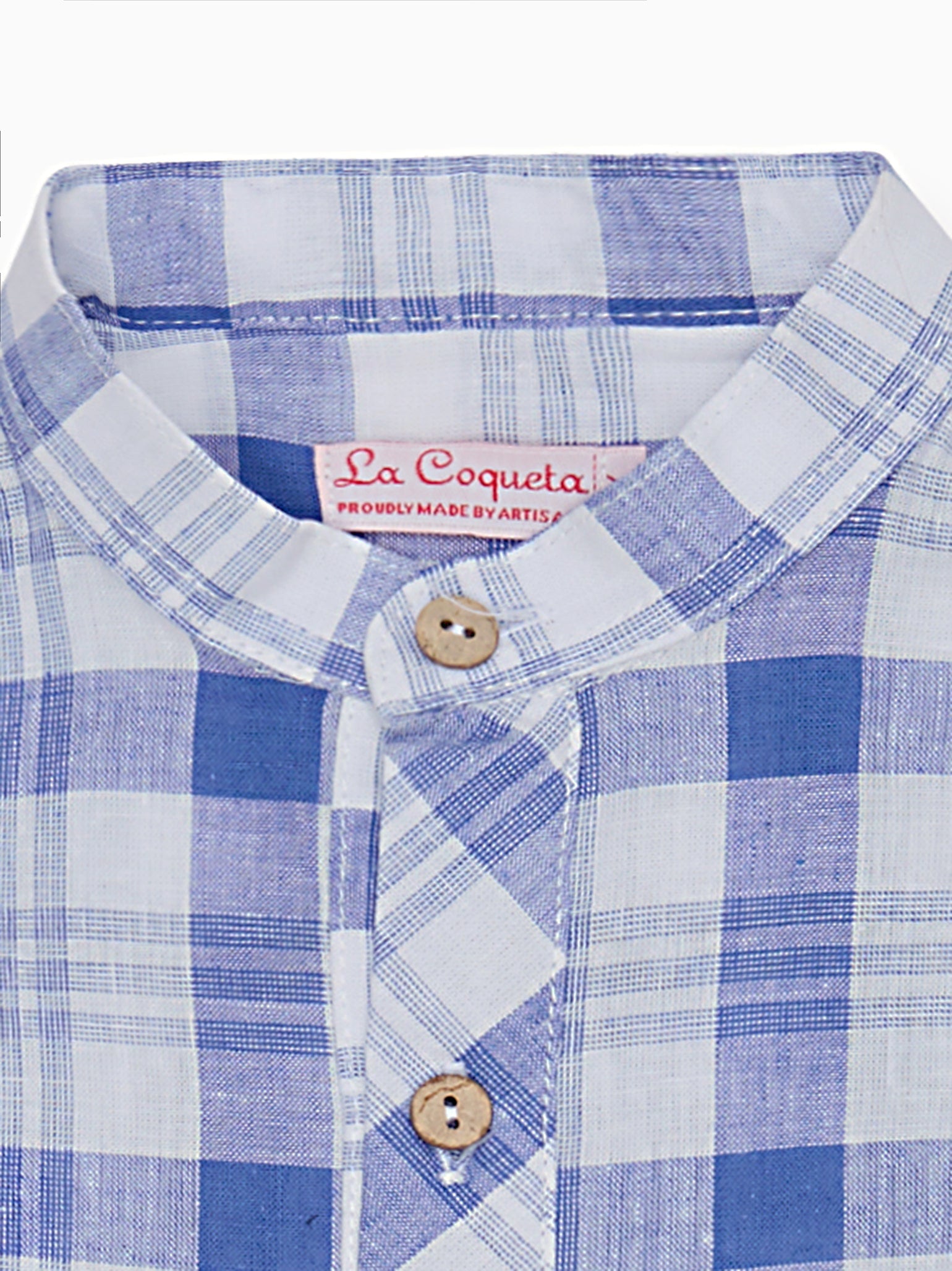 Chemise de garçon à manches longues en coton à carreaux bleus