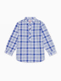 Chemise de garçon à manches longues en coton à carreaux bleus