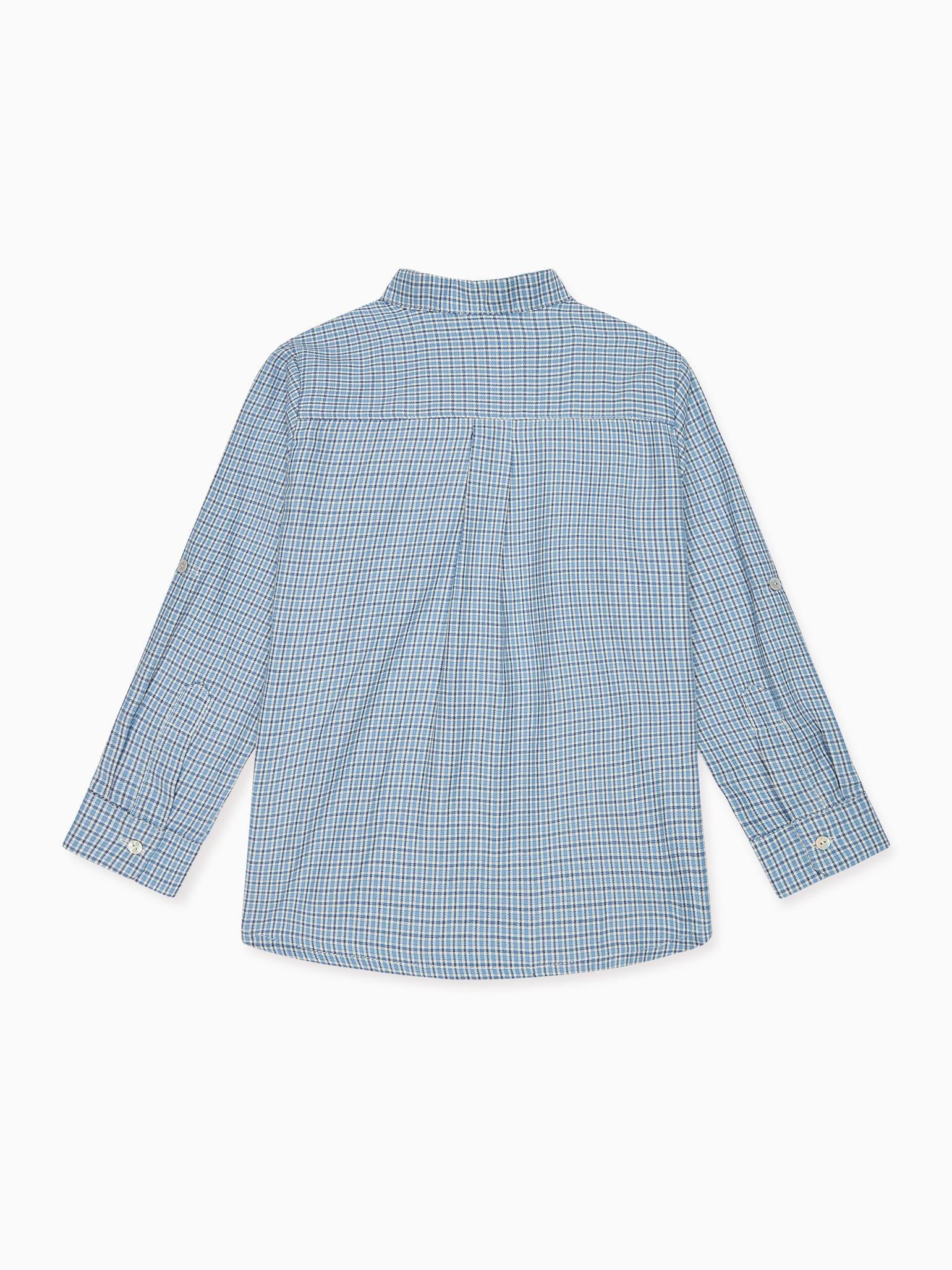 Chemise à carreaux bleu poussière à manches longues pour garçon