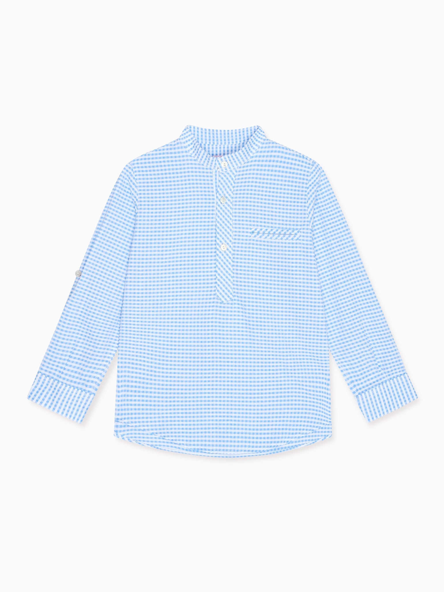 Chemise à manches longues à carreaux vichy bleu pour garçon