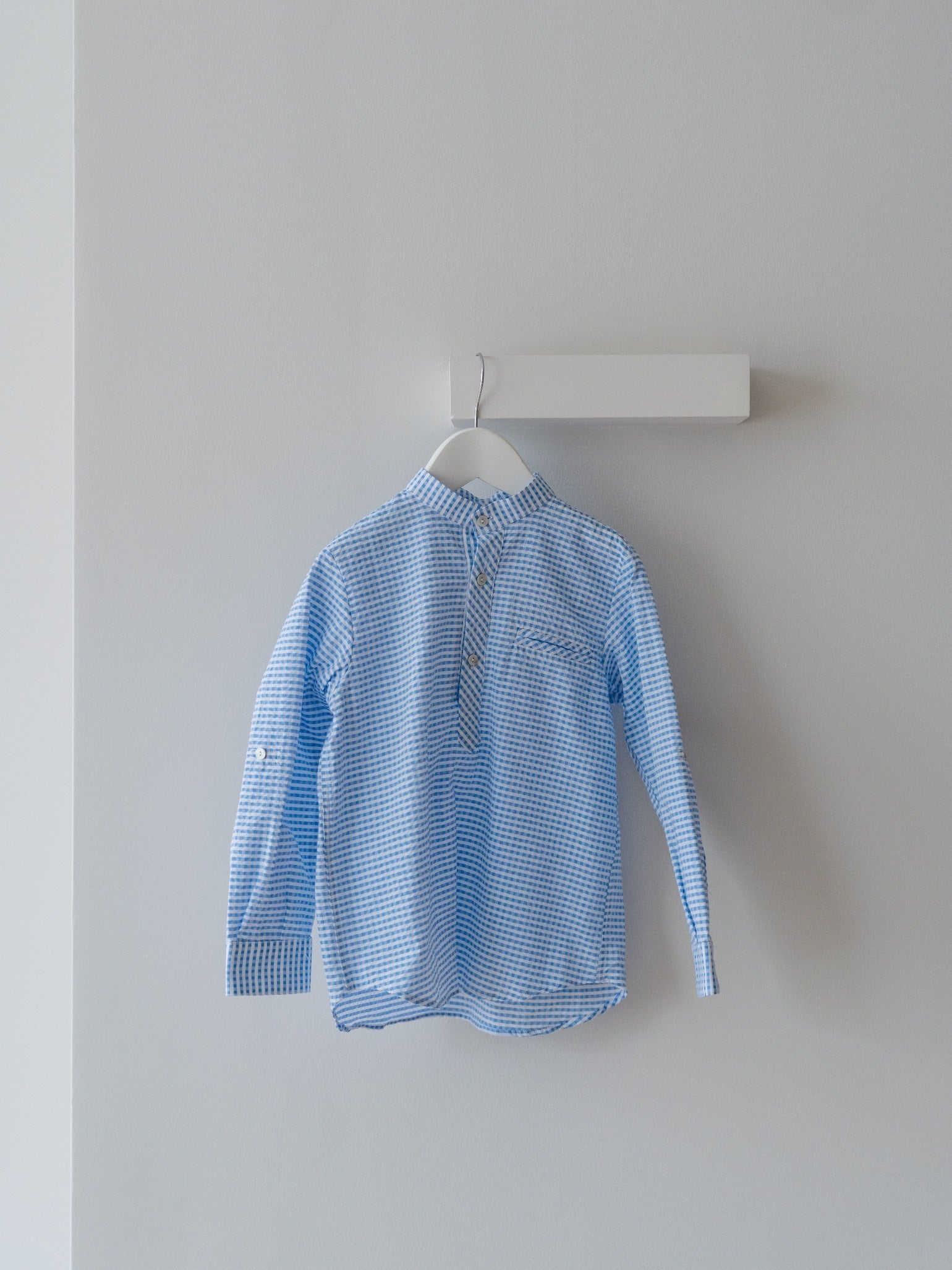 Chemise à manches longues à carreaux vichy bleu pour garçon