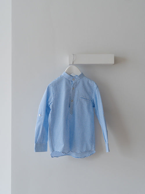 Chemise à manches longues à carreaux vichy bleu pour garçon