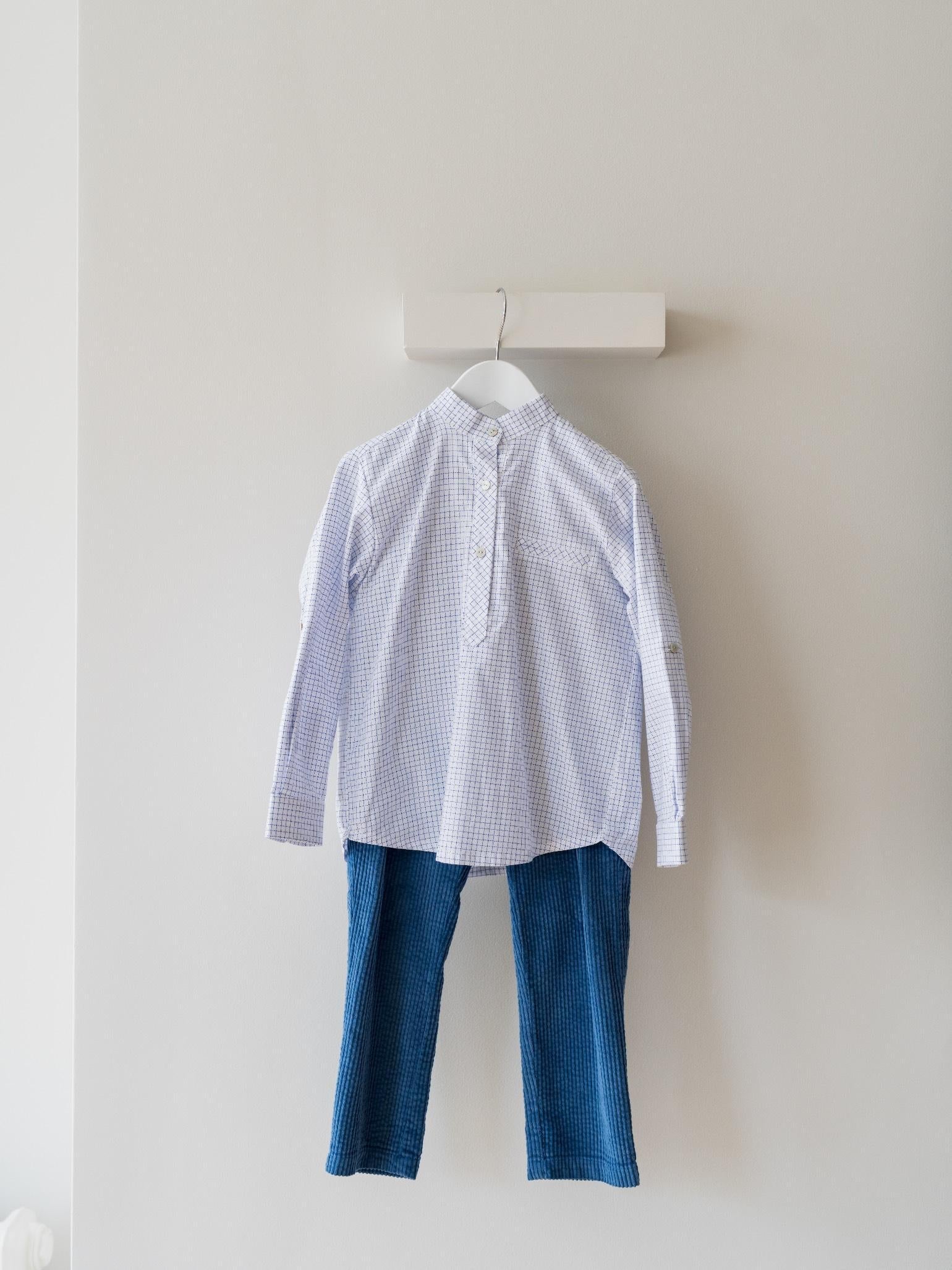 Chemise à carreaux bleue manches longues pour garçon