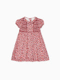 Robe Smockée Main Fille Rose Oiseau Fleurs