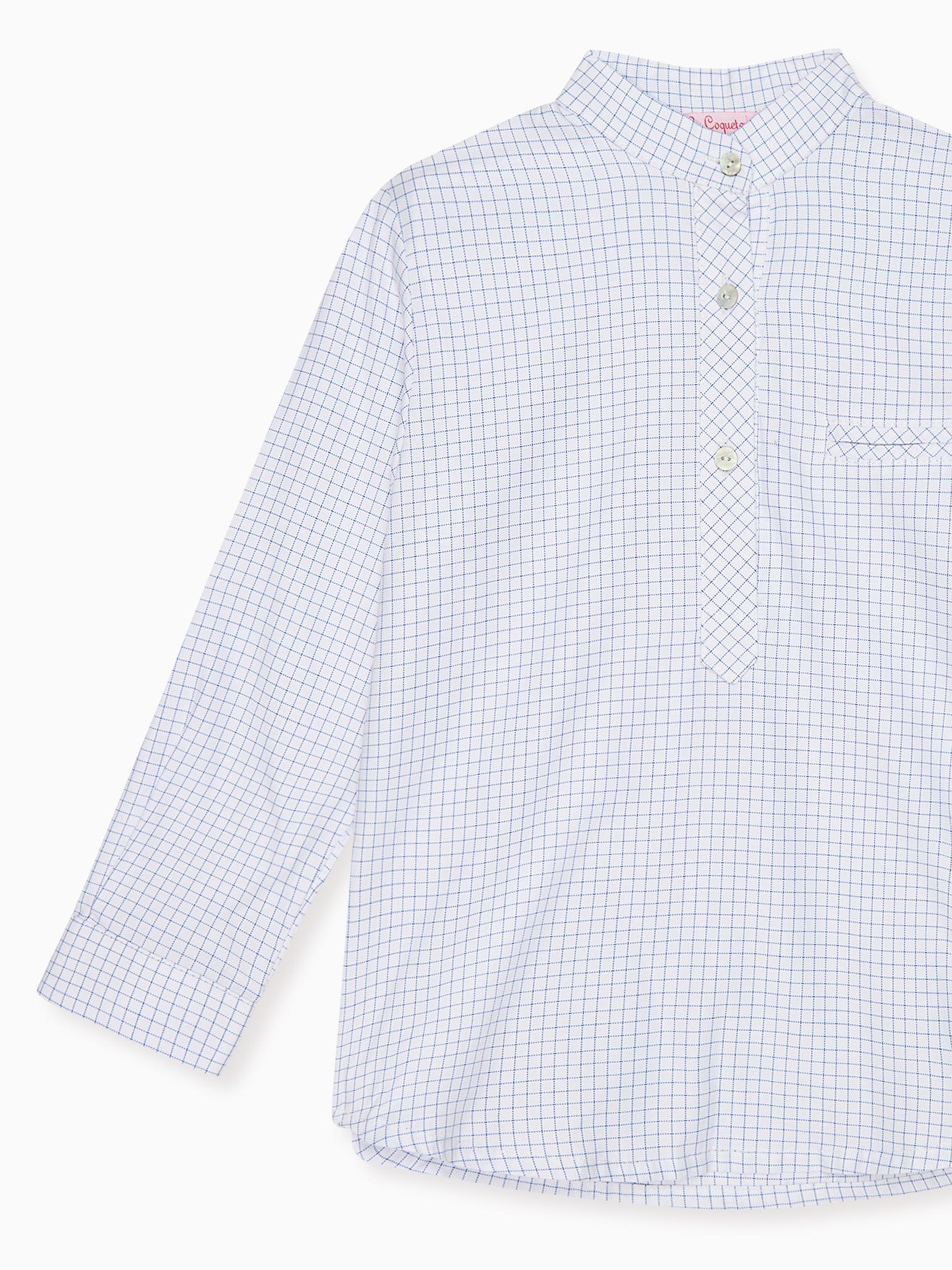Chemise à carreaux bleue manches longues pour garçon