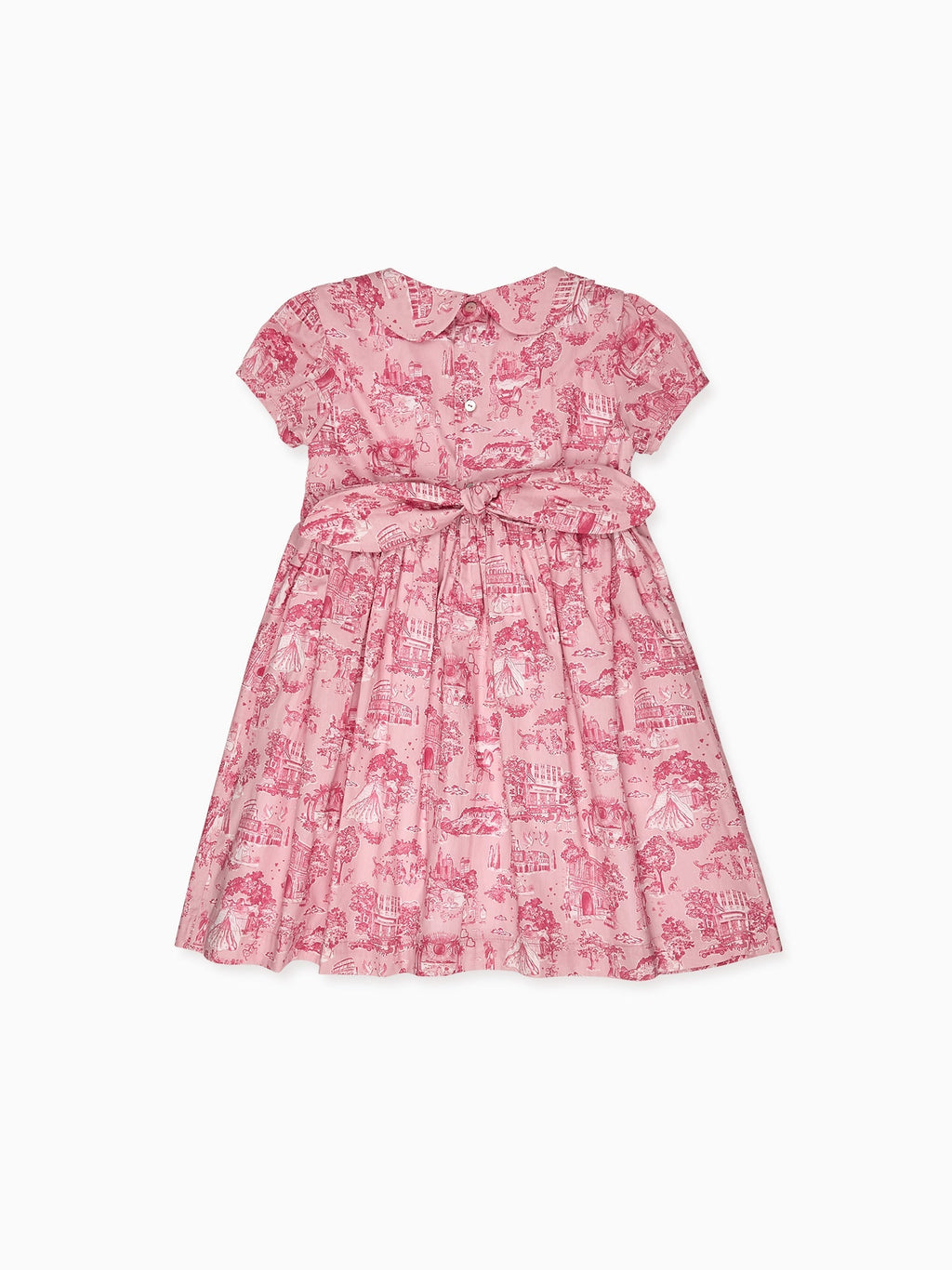 Robe smockée à la main pour fille, toile de Jouy rose